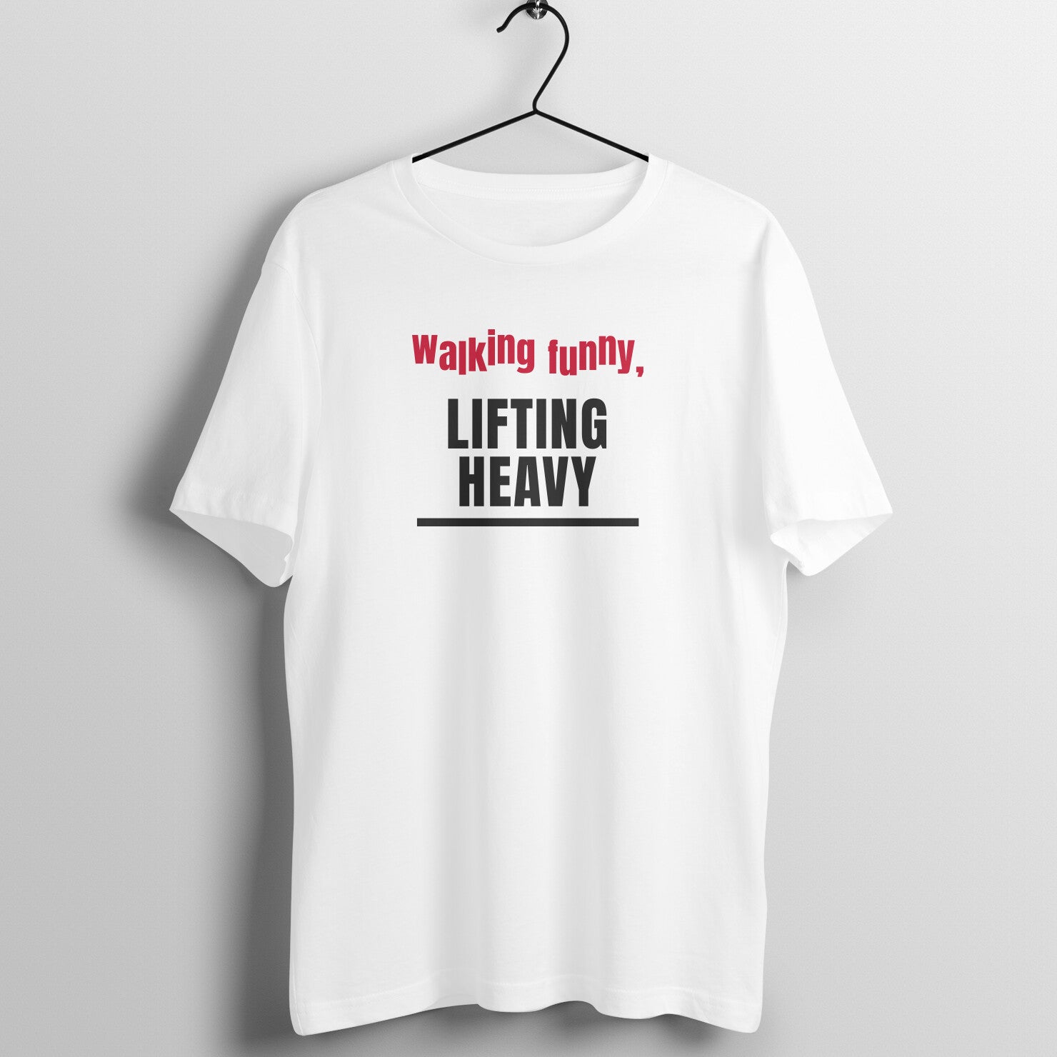 Walking Funny box fit gym t shirt for women in White, front view