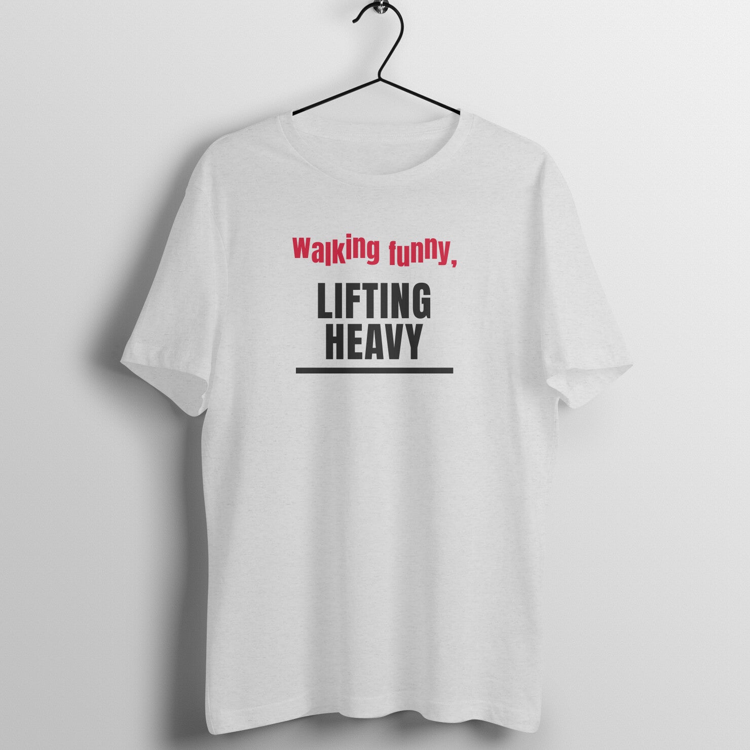 Walking Funny box fit gym t shirt for women in Melange Grey, front view