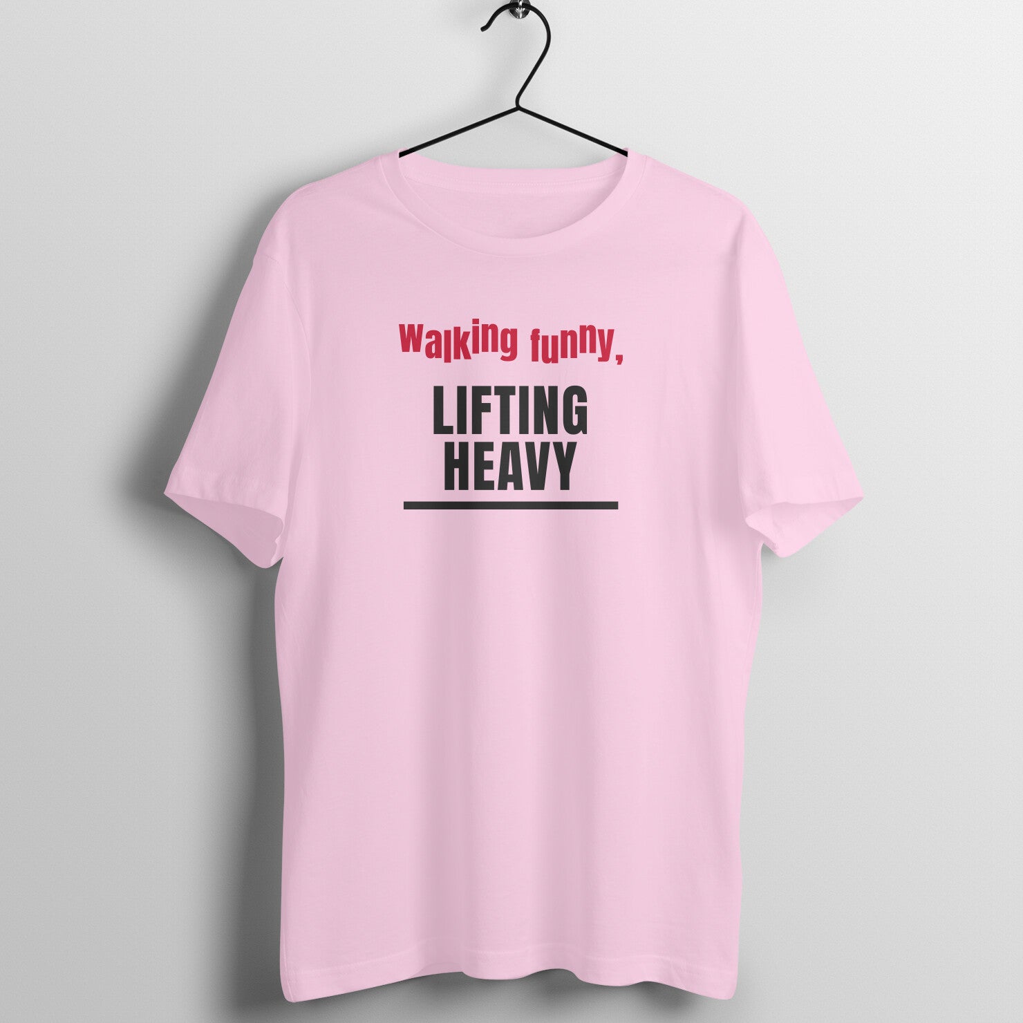 Walking Funny box fit gym t shirt for women in Light Pink, front view