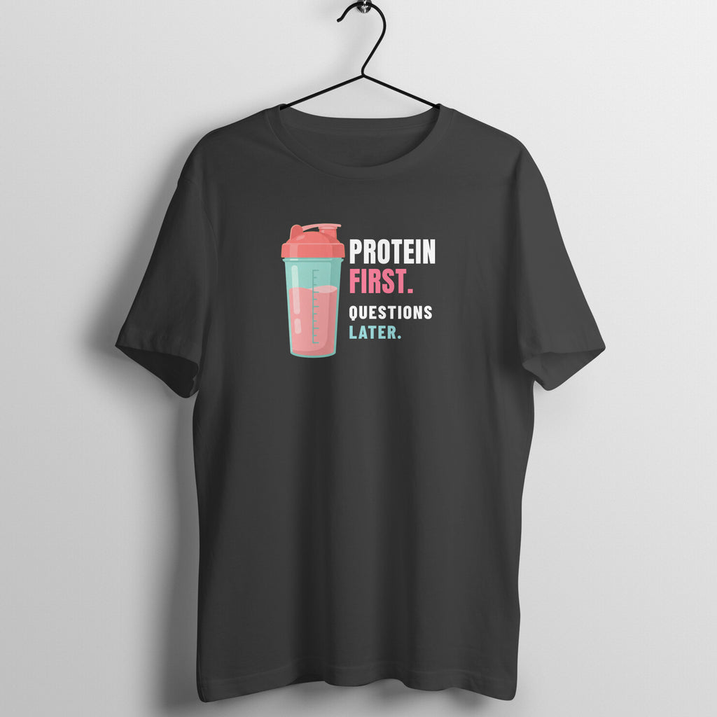 Protein First box fit gym t shirt for women in Black, front view