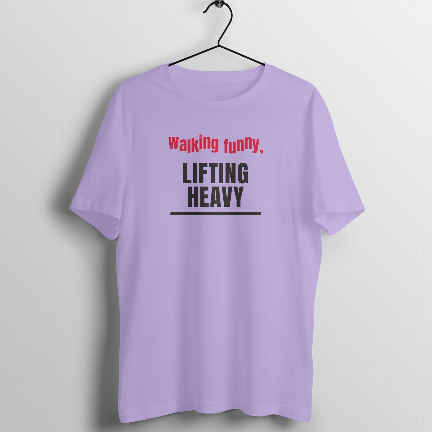 Walking Funny box fit gym t shirt for women in Iris Lavender, front view