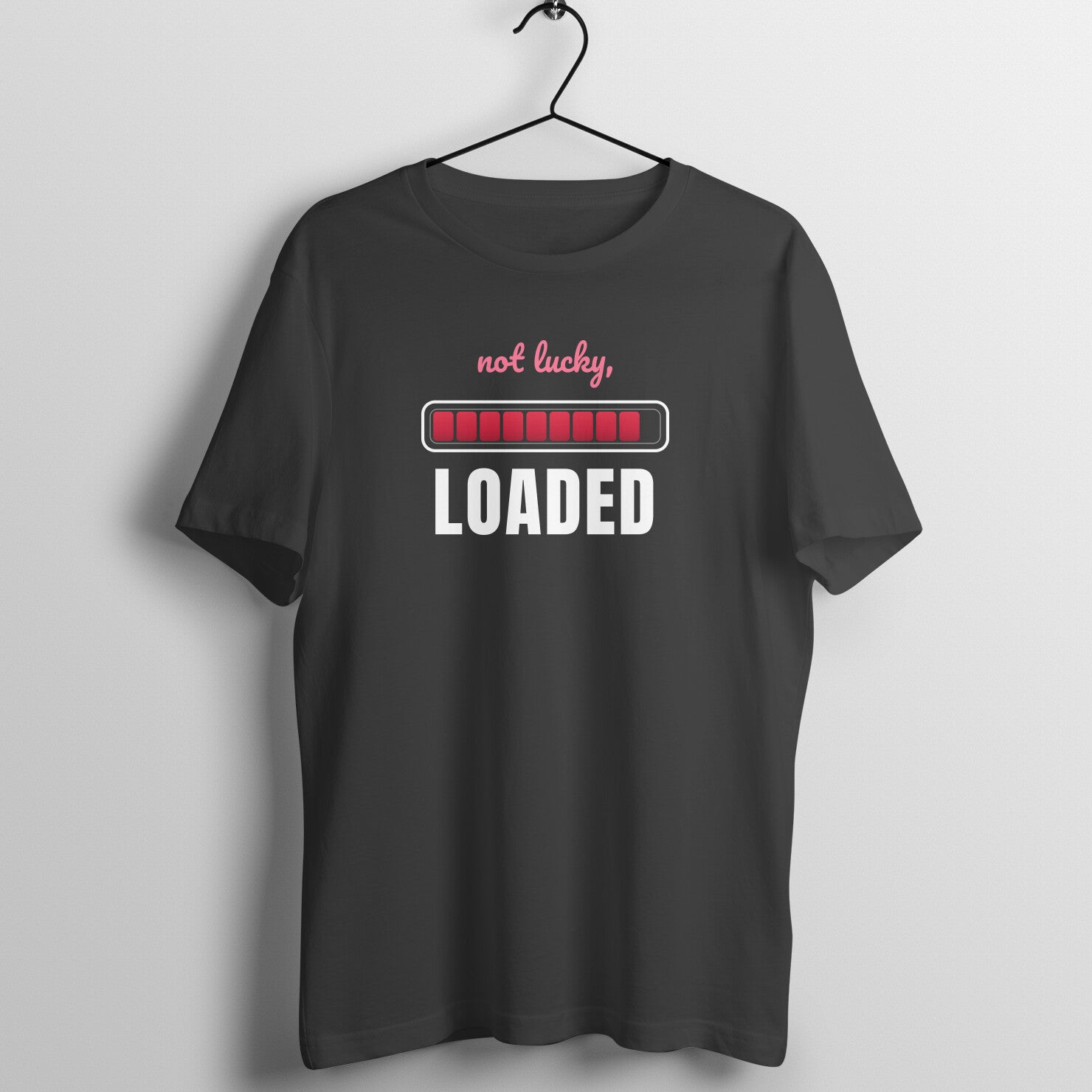 Not Lucky, Loaded box fit gym t shirt for women in Black, front view