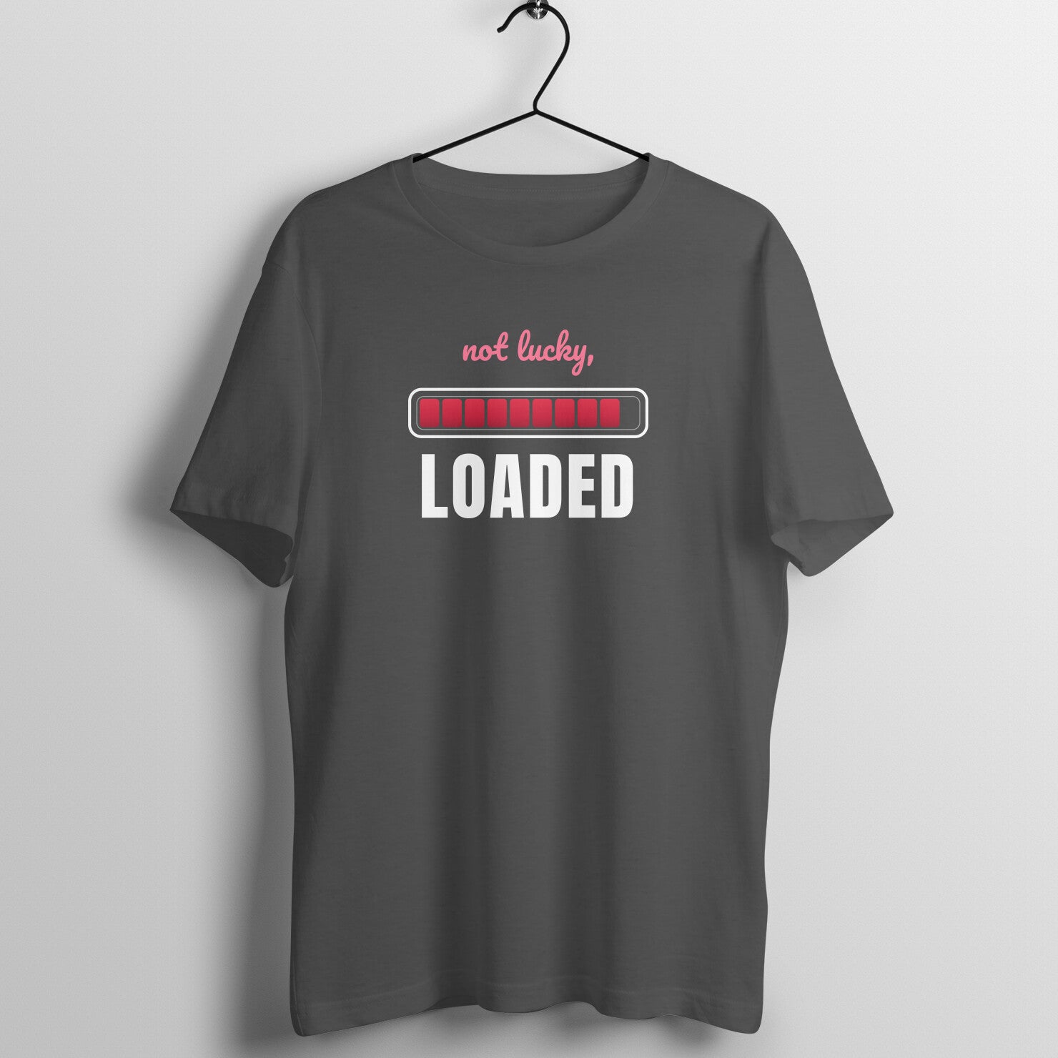 Not Lucky, Loaded box fit gym t shirt for women in Charcoal Grey, front view