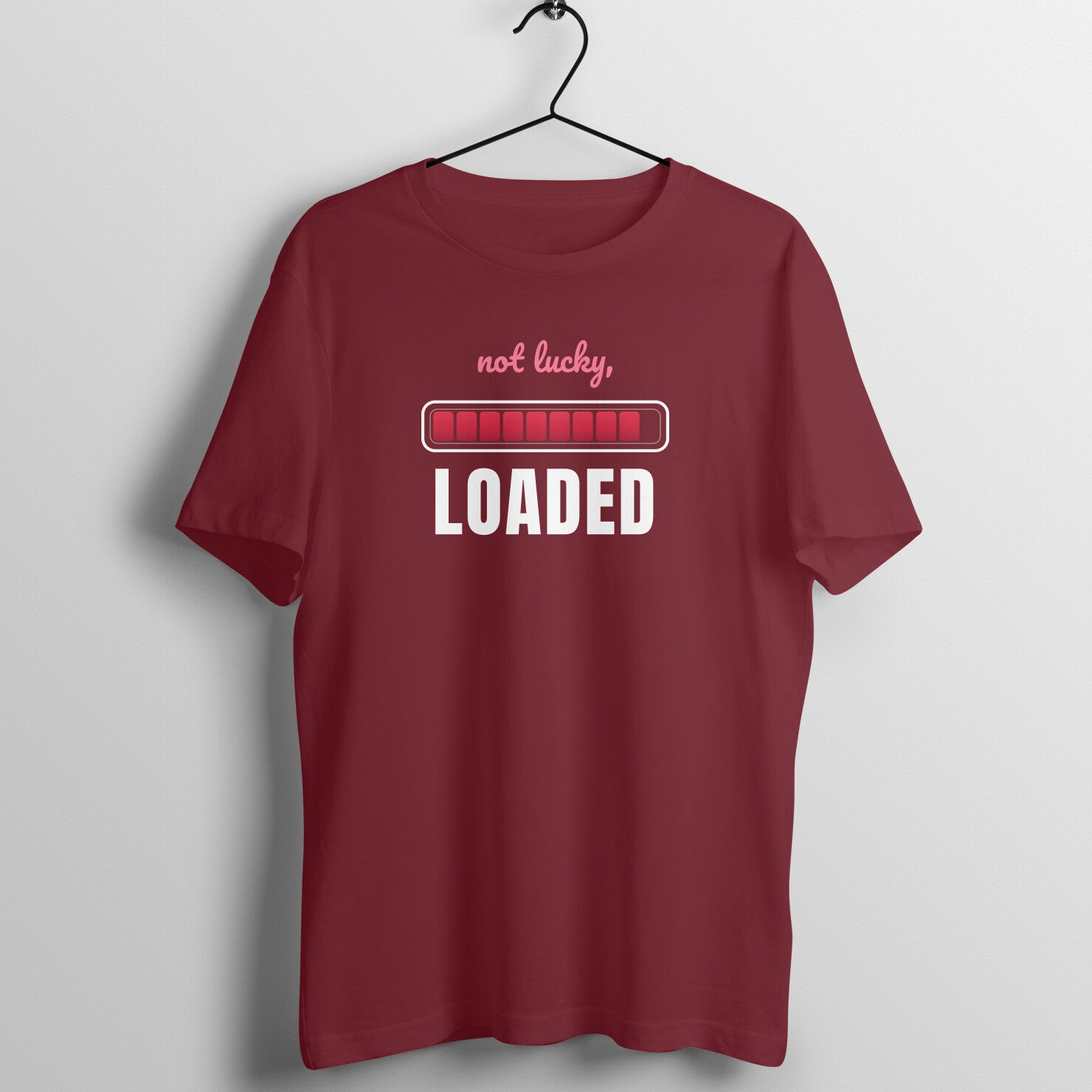 Not Lucky, Loaded box fit gym t shirt for women in Maroon, front view