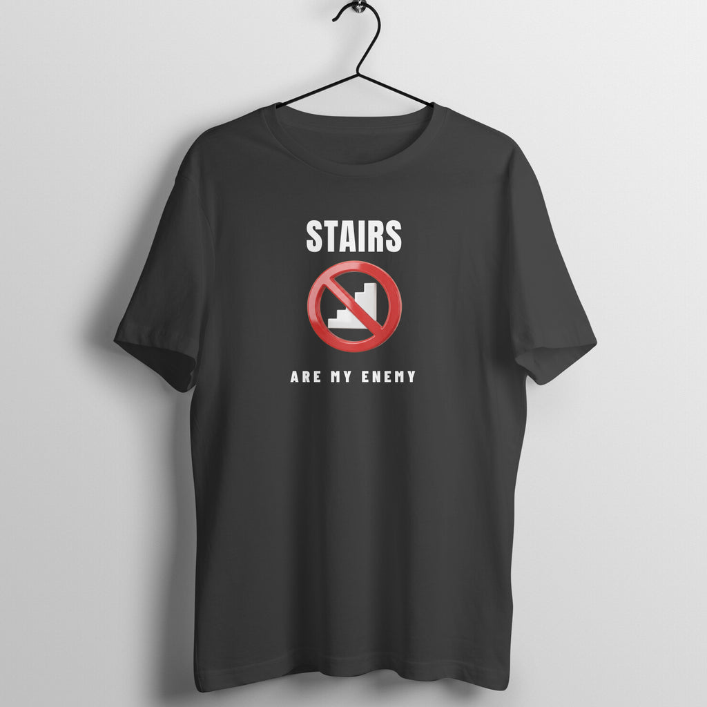 Stairs Are My Enemy box fit gym t shirt for women in Black, front view