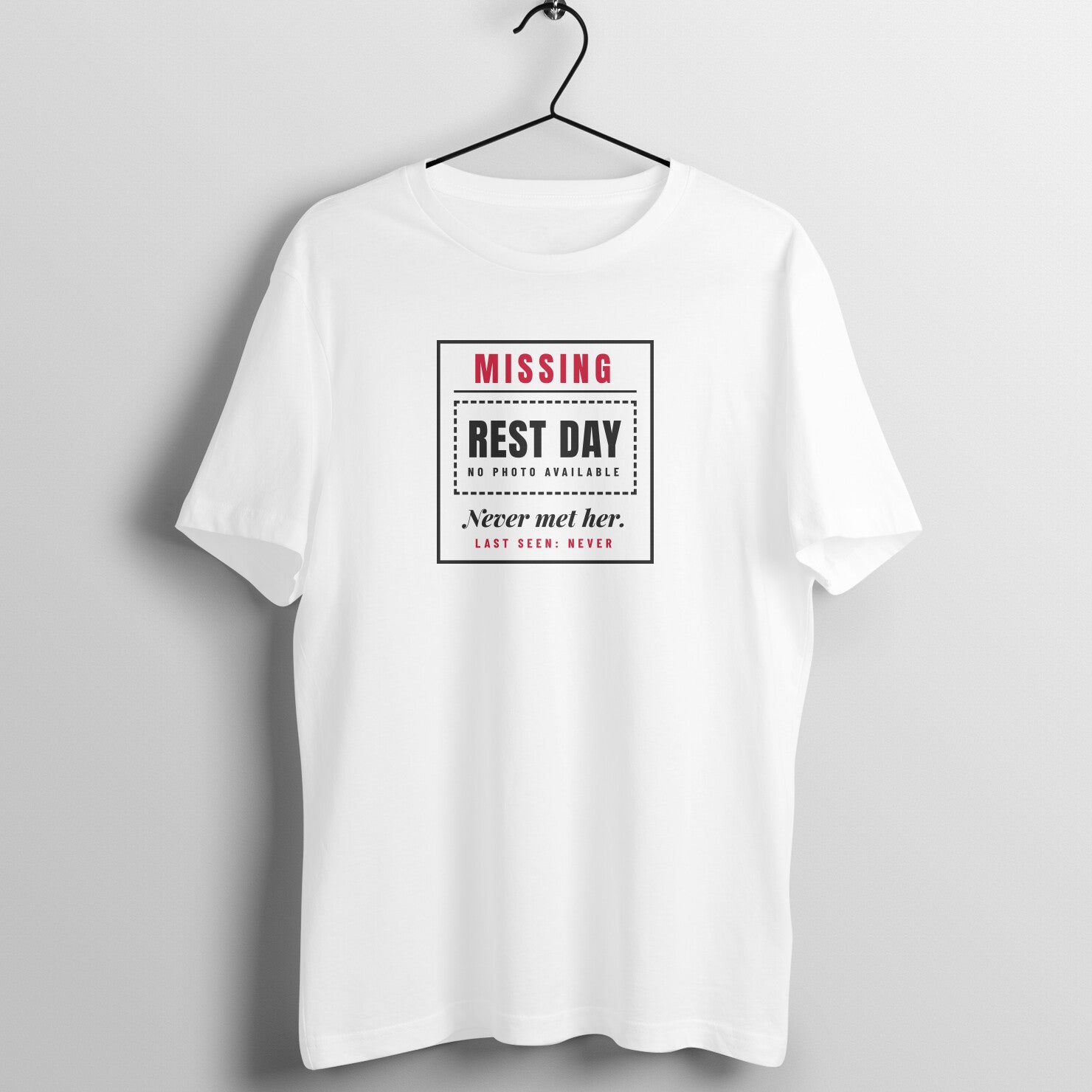 Never Met Rest Day box fit gym t shirt for women in White, front view
