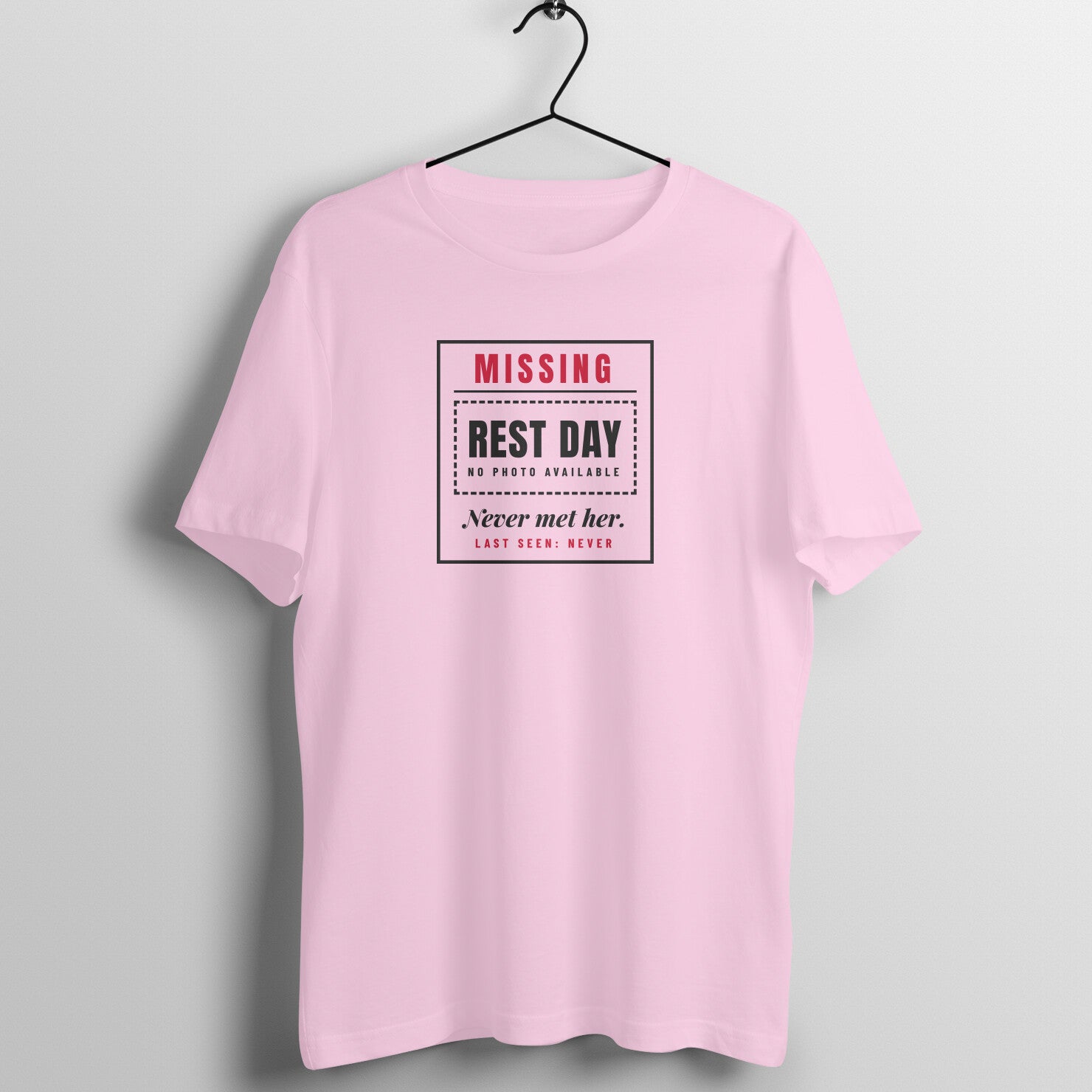 Never Met Rest Day box fit gym t shirt for women in Light Pink, front view
