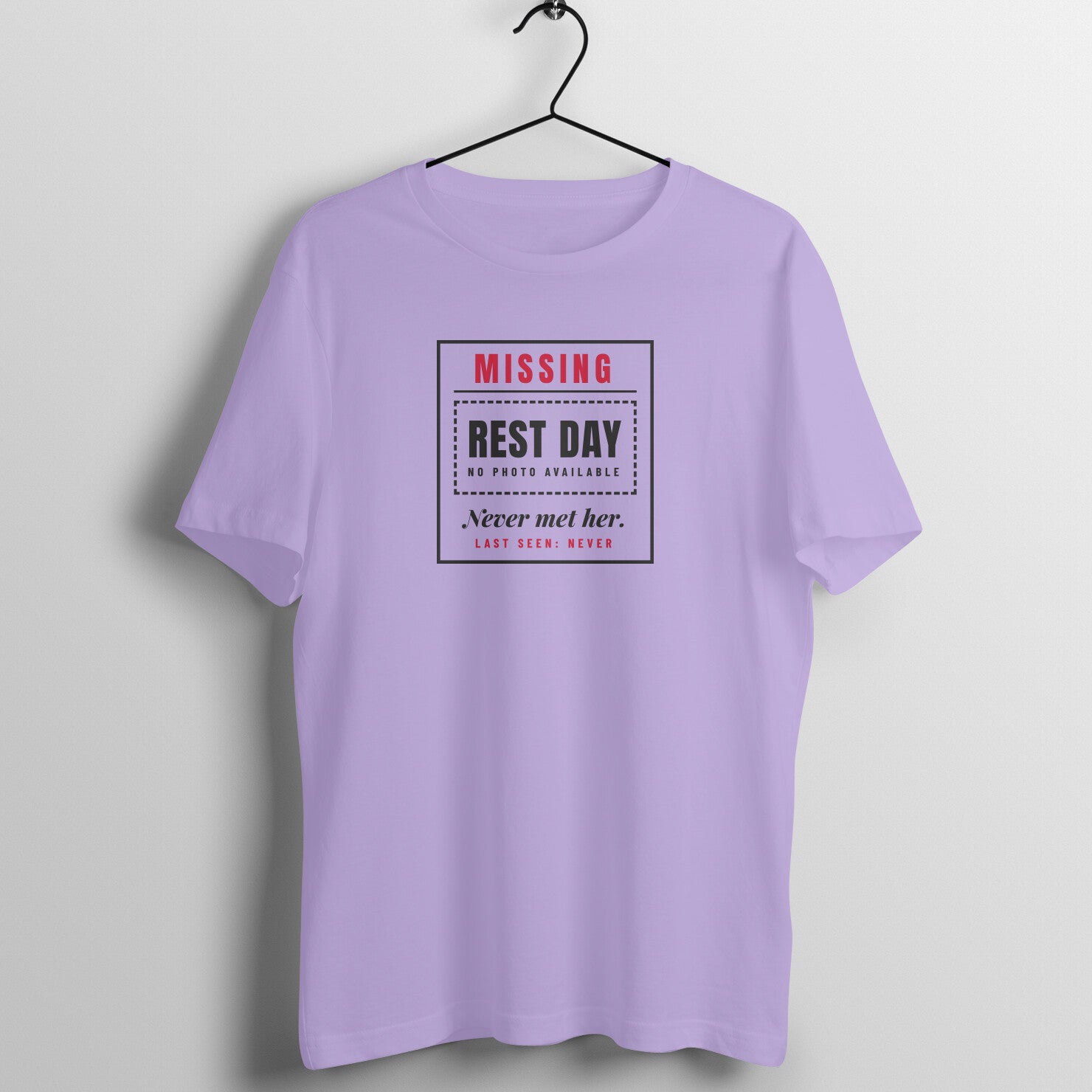 Never Met Rest Day box fit gym t shirt for women in Iris Lavender, front view