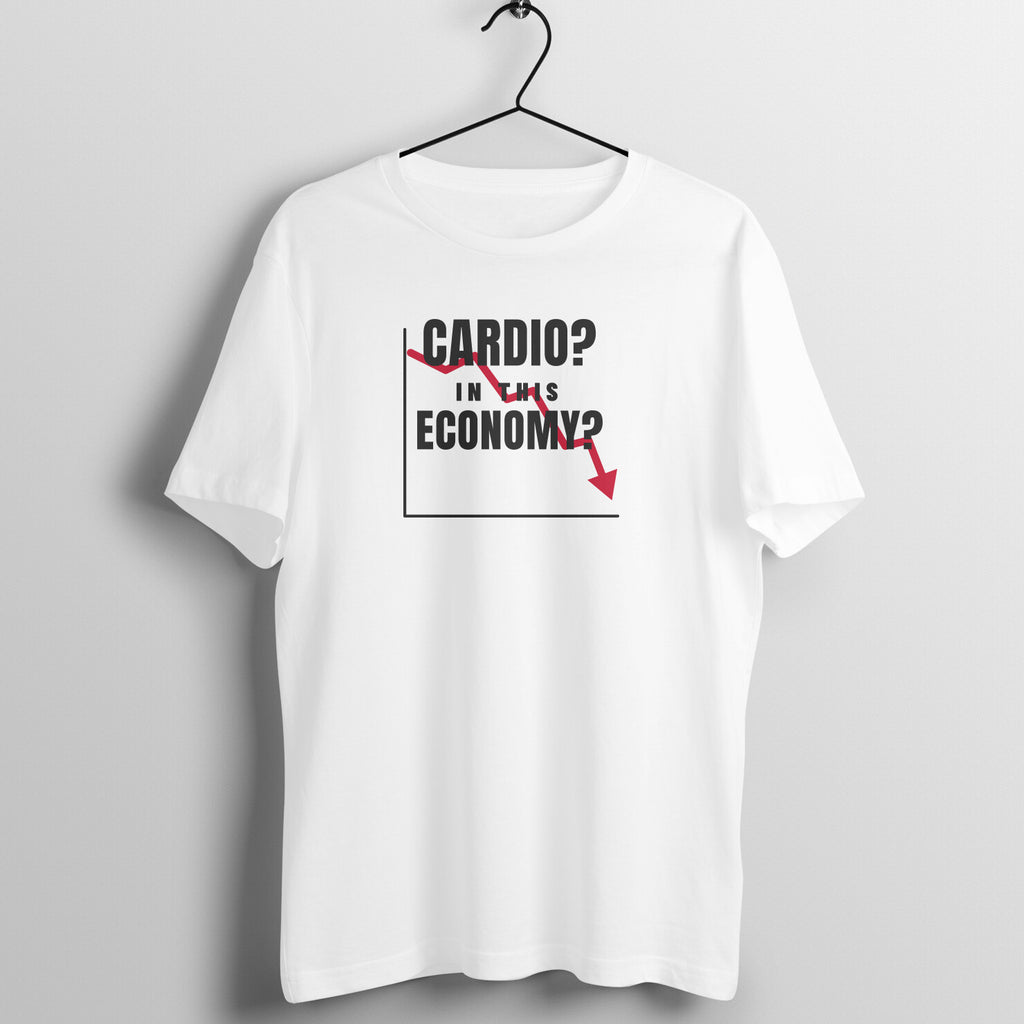 In This Economy? box fit gym t shirt for women in White, front view