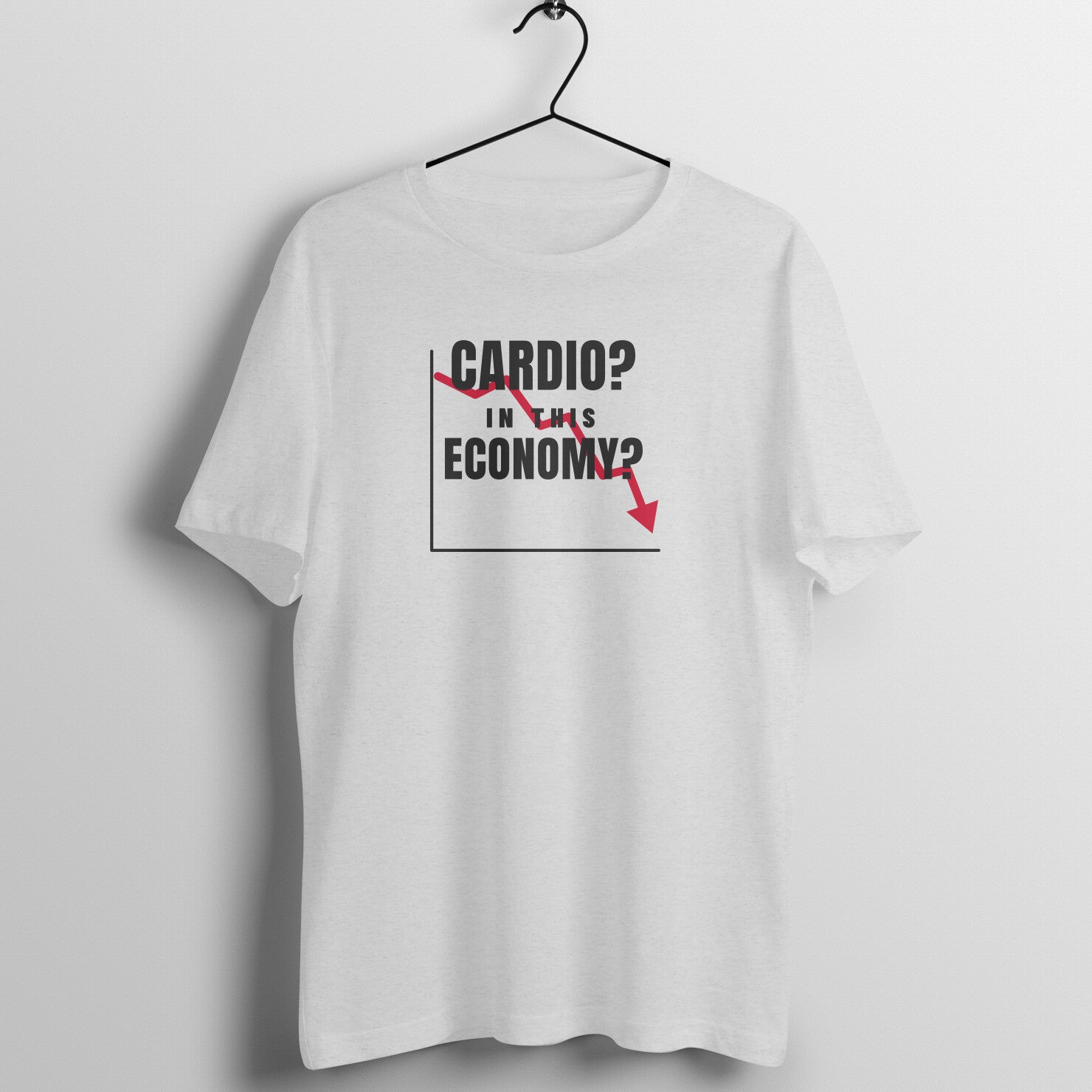 In This Economy? box fit gym t shirt for women in Melange Grey, front view