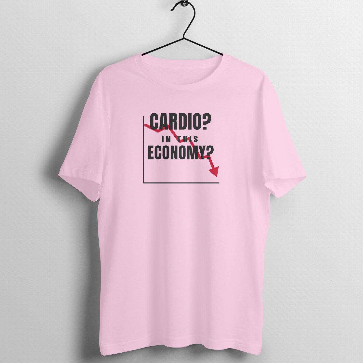 In This Economy? box fit gym t shirt for women in Light Pink, front view