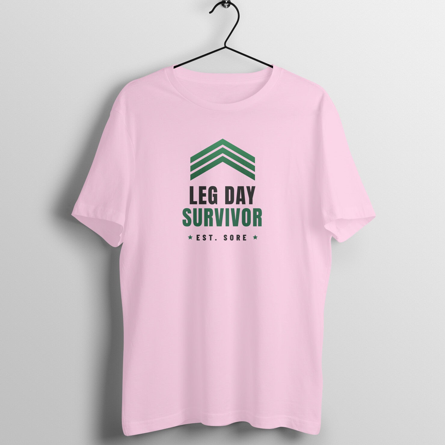 Leg Day Survivor box fit gym t shirt for women in Light Pink, front view