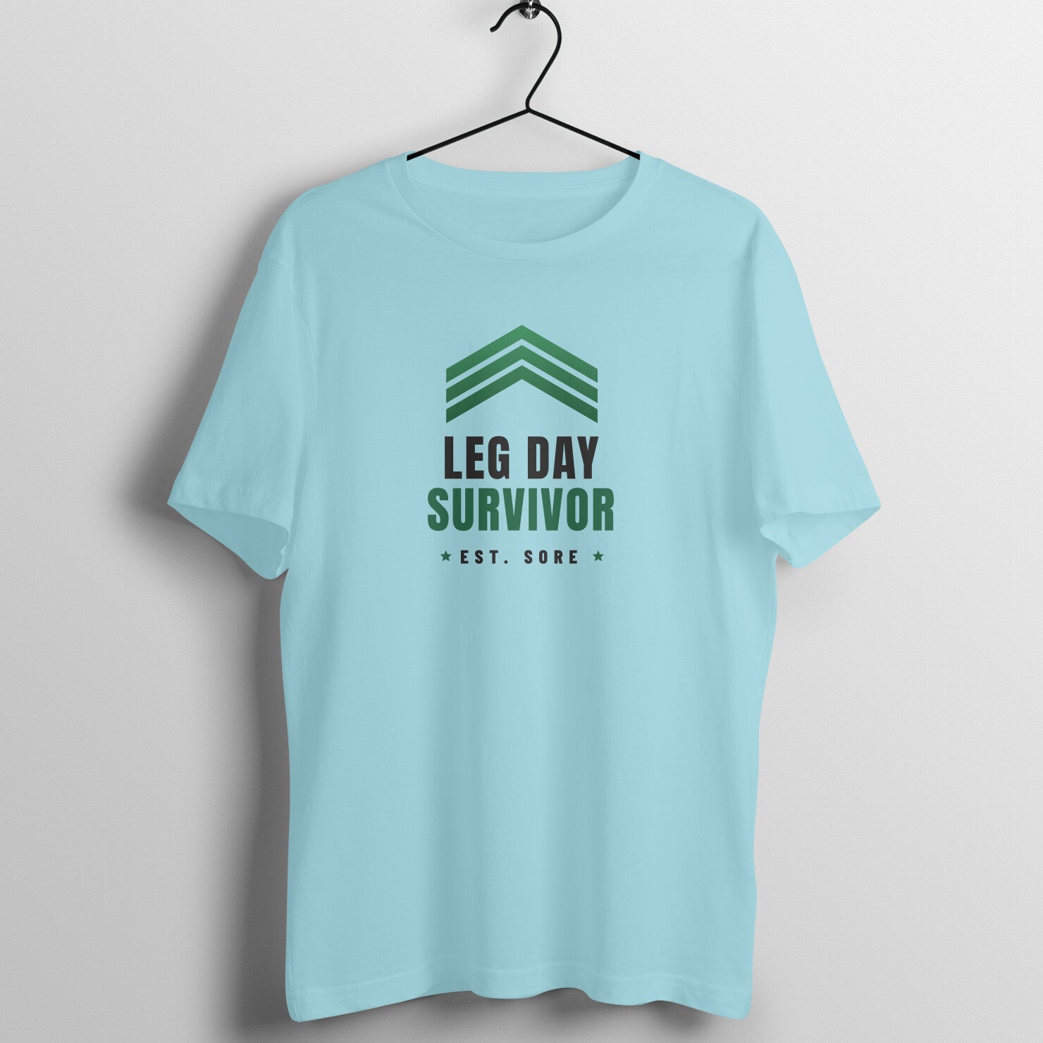 Leg Day Survivor box fit gym t shirt for women in Surf Blue, front view
