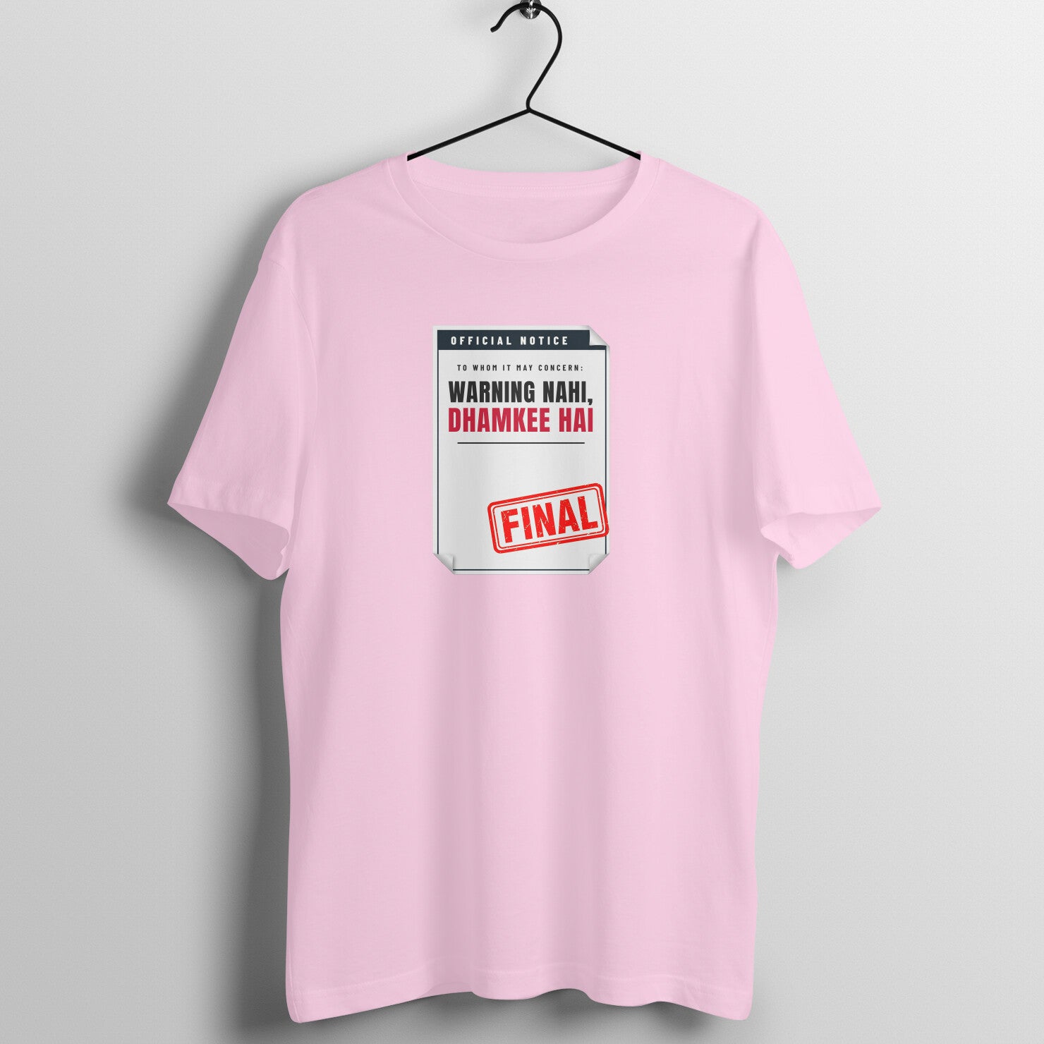 Warning Hai box fit gym t shirt for women in Light Pink, front view