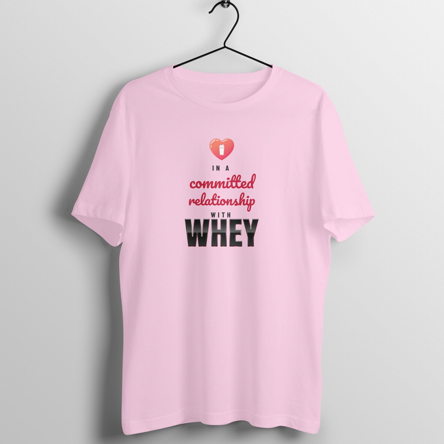 Committed To Whey box fit gym t shirt for women in Light Pink, front view