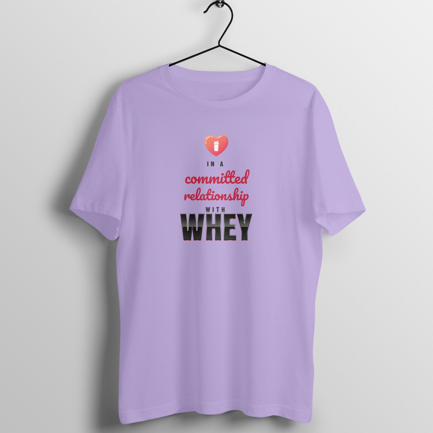 Committed To Whey box fit gym t shirt for women in Iris Lavender, front view