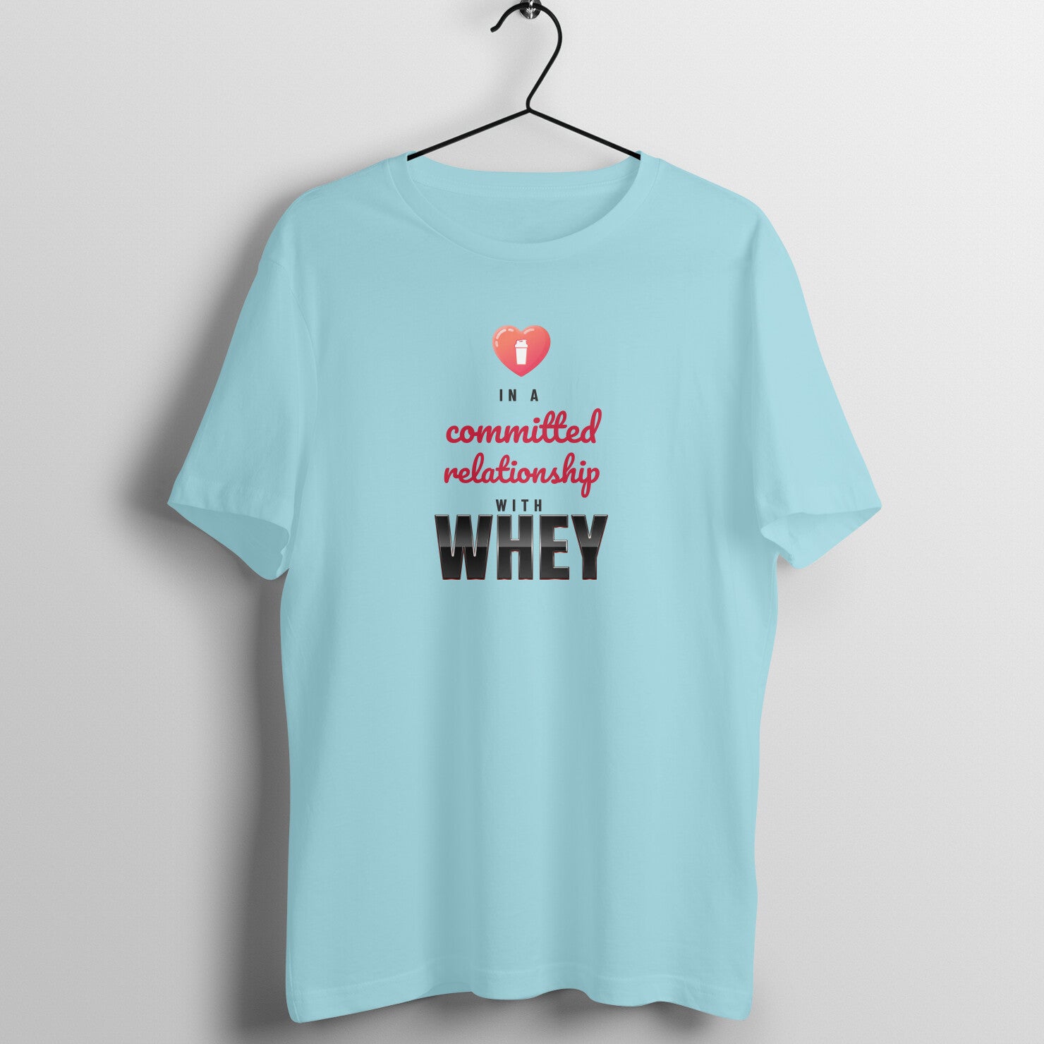 Committed To Whey box fit gym t shirt for women in Surf Blue, front view