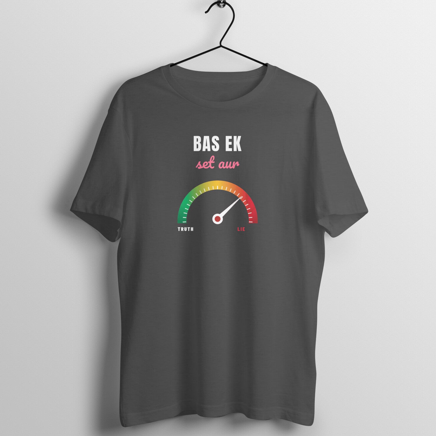 Bas Ek Set Aur box fit gym t shirt for women in Charcoal Grey, front view