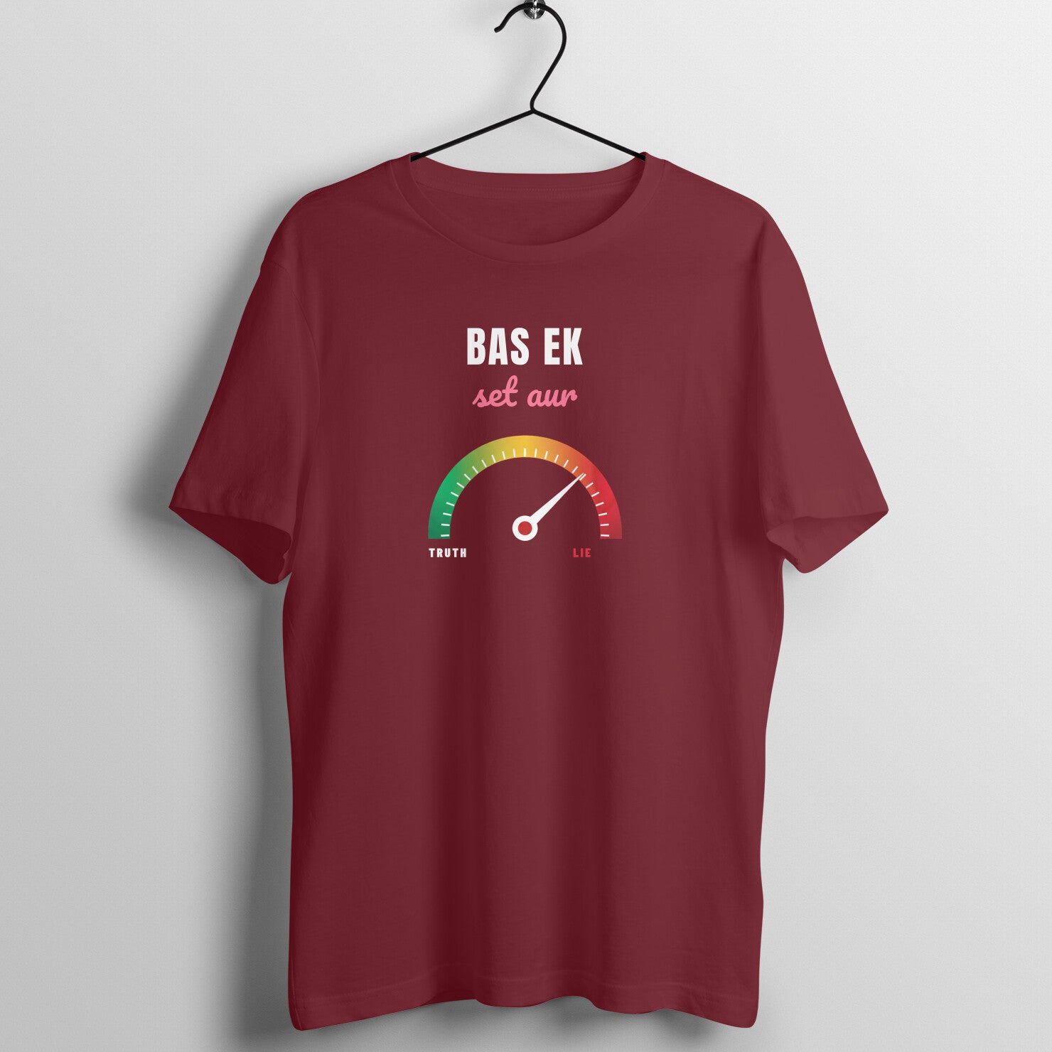 Bas Ek Set Aur box fit gym t shirt for women in Maroon, front view