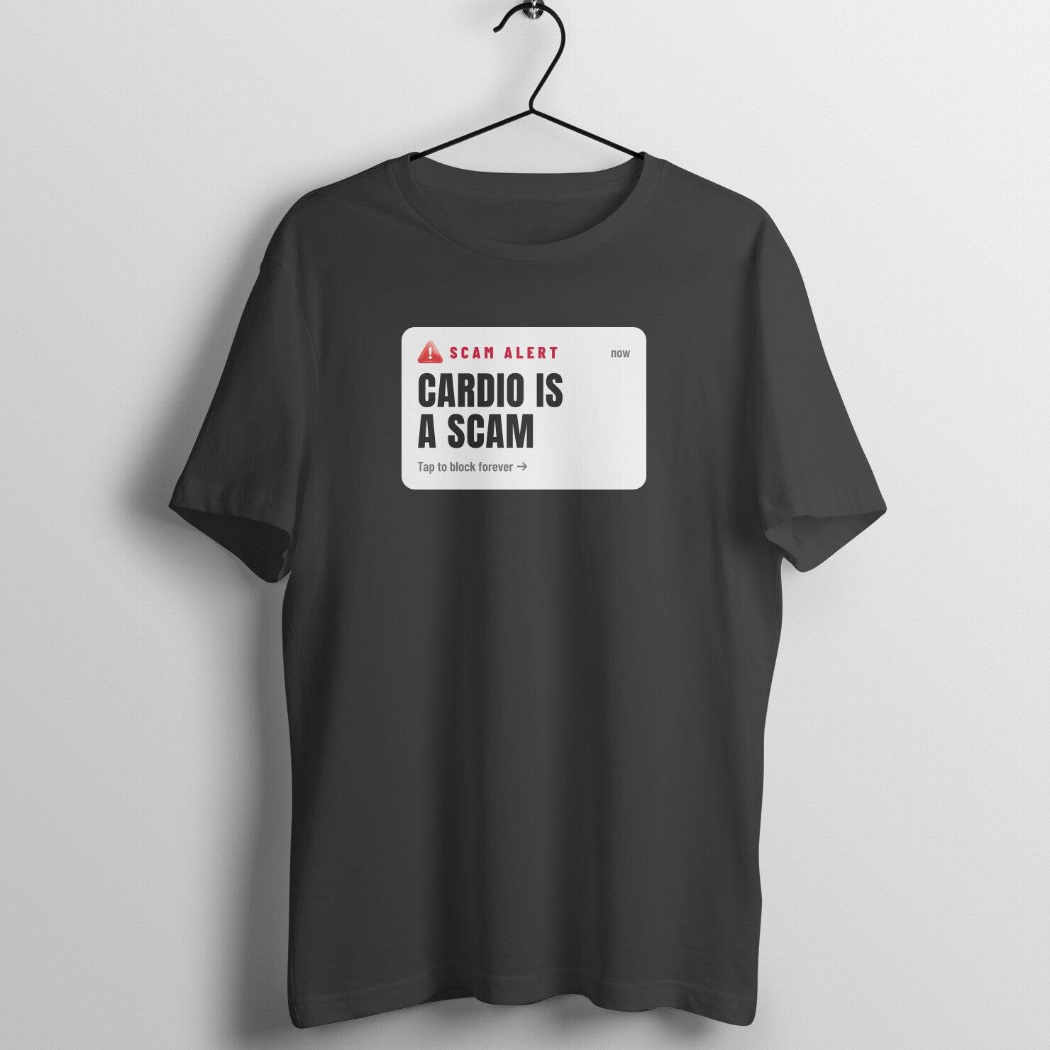 Cardio Is A Scam box fit gym t shirt for women in Black, front view