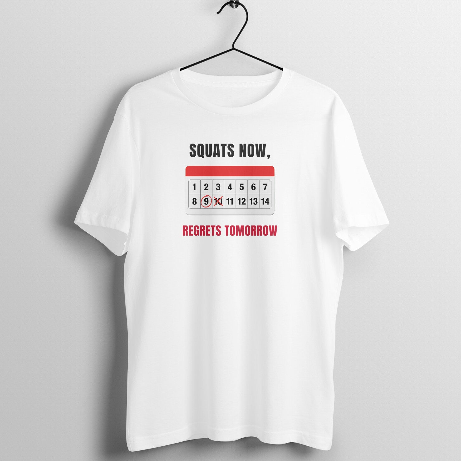 Squats & Regrets box fit gym t shirt for women in White, front view