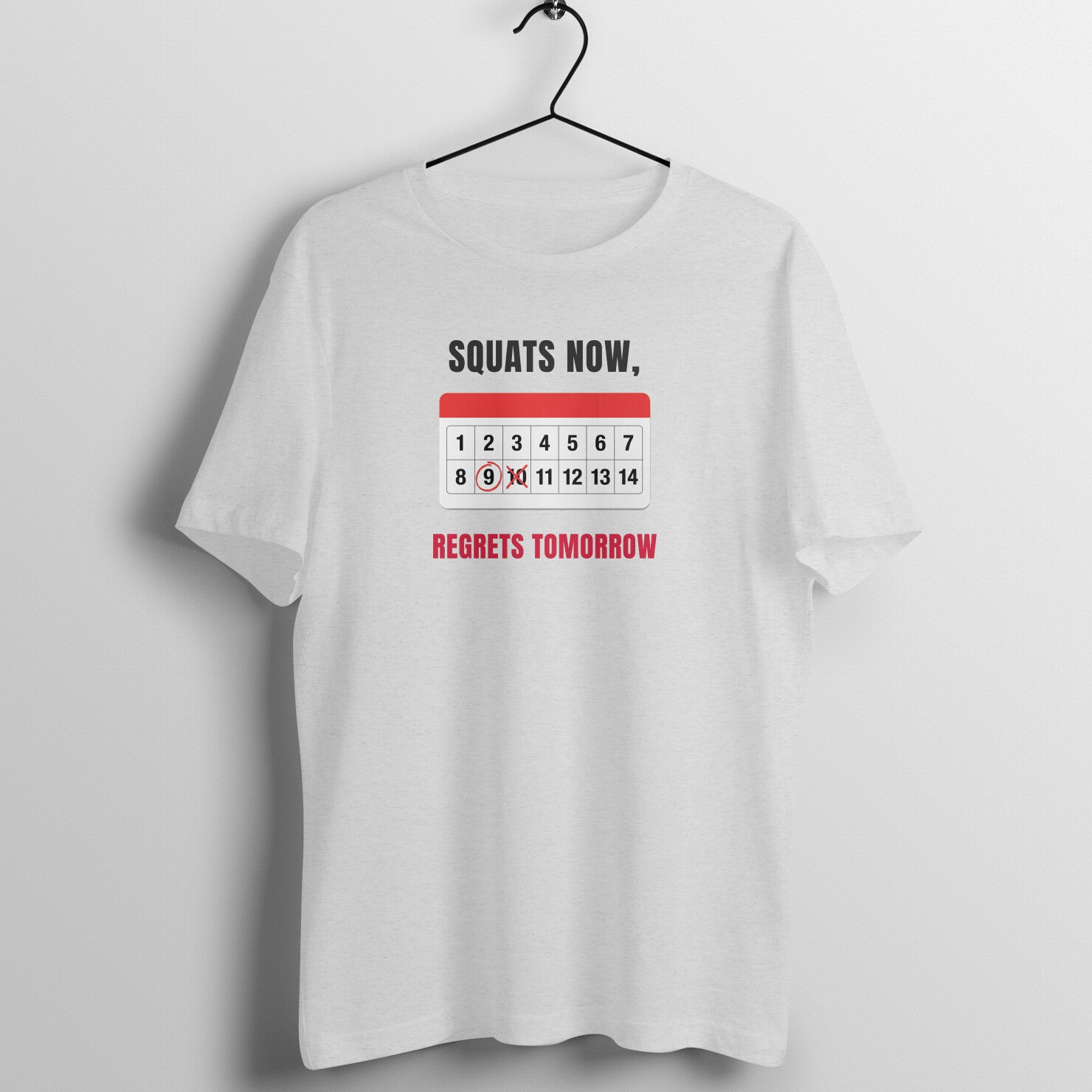 Squats & Regrets box fit gym t shirt for women in Melange Grey, front view