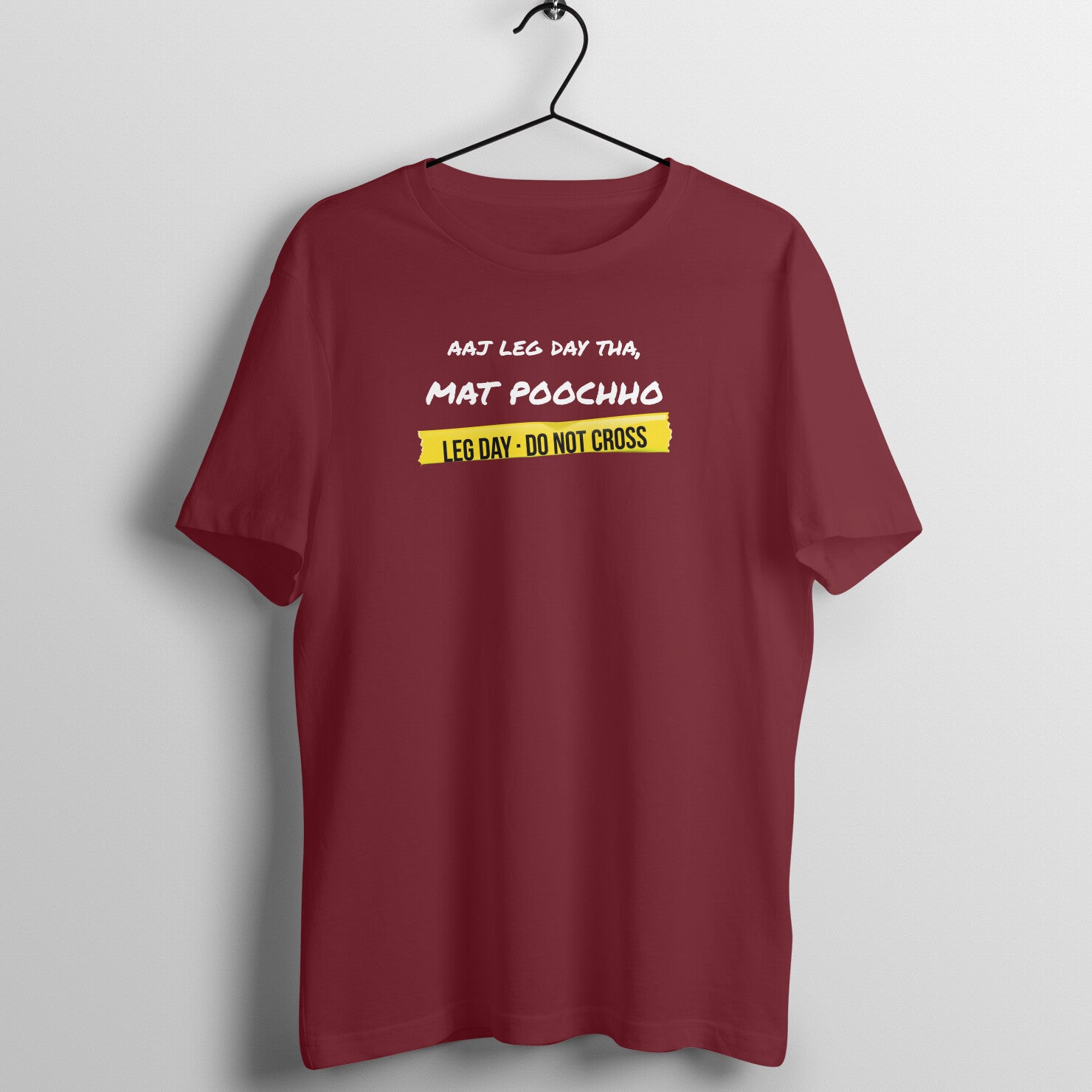 Mat Poochho box fit gym t shirt for women in Maroon, front view