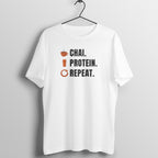 Chai Protein Repeat box fit gym t shirt for women in White, front view