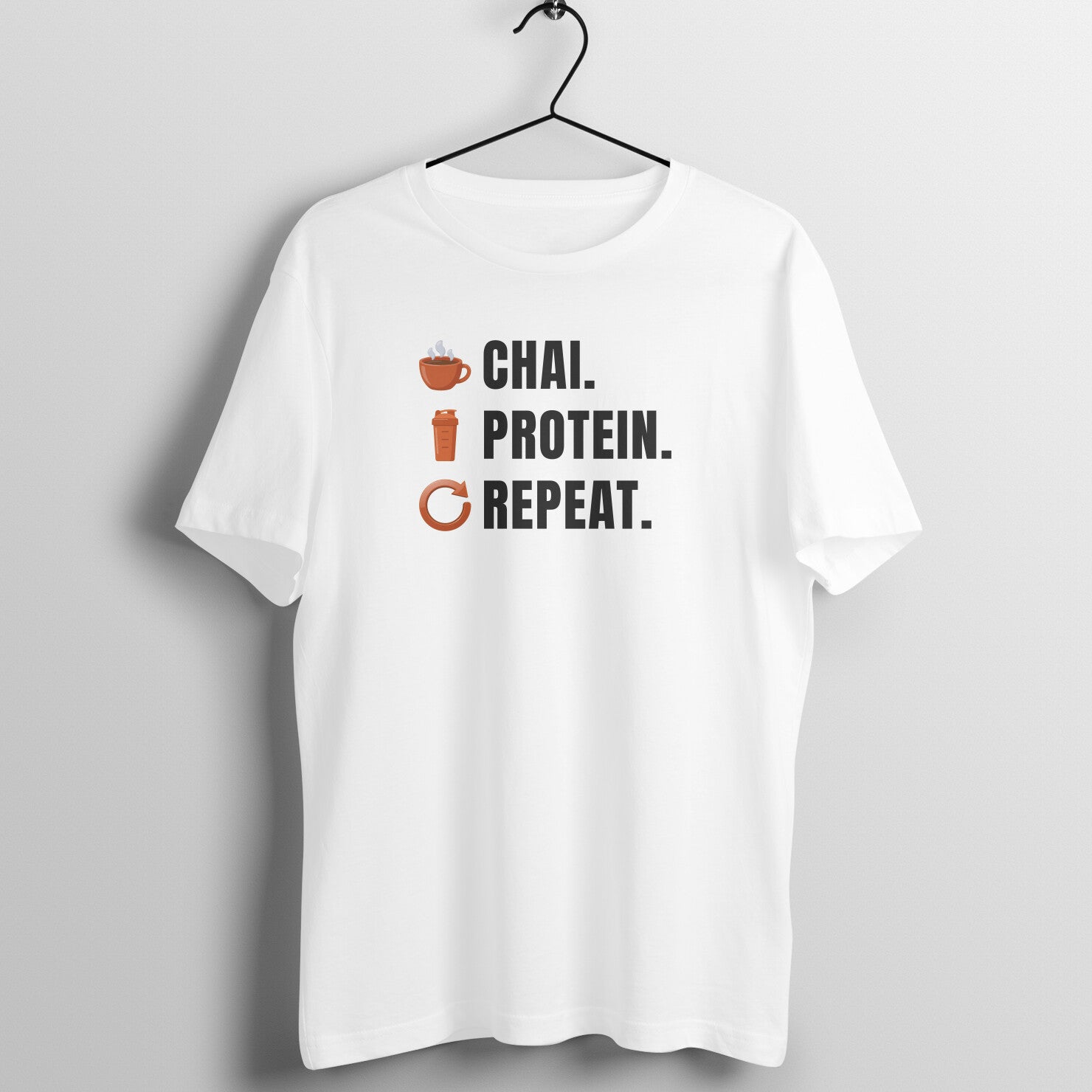 Chai Protein Repeat box fit gym t shirt for women in White, front view