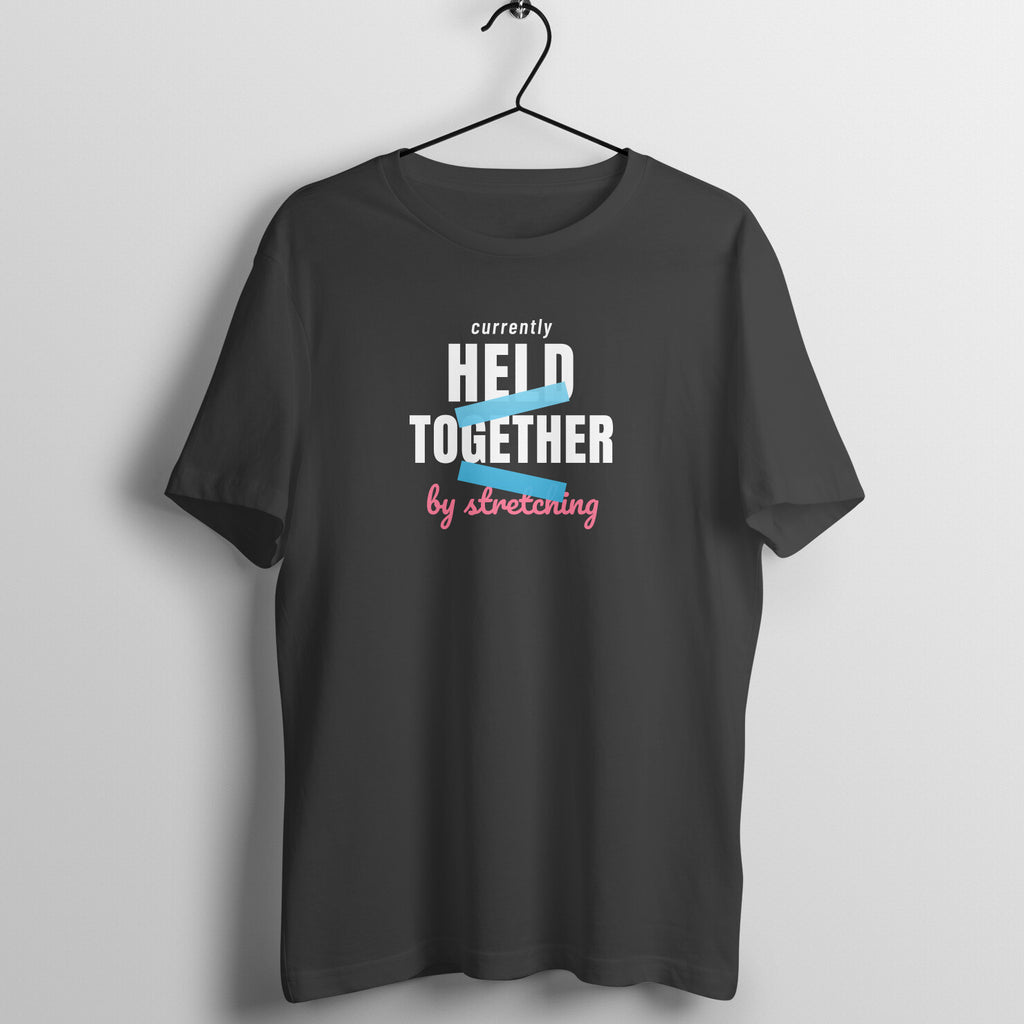 Held By Stretching box fit gym t shirt for women in Black, front view