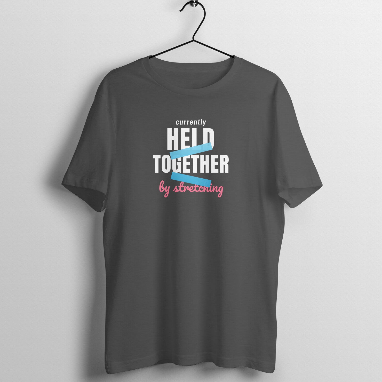 Held By Stretching box fit gym t shirt for women in Charcoal Grey, front view