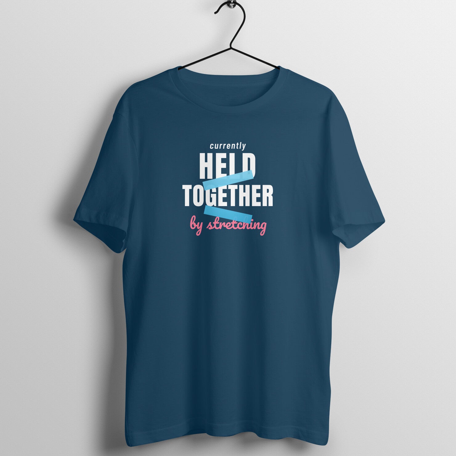 Held By Stretching box fit gym t shirt for women in Navy Blue, front view