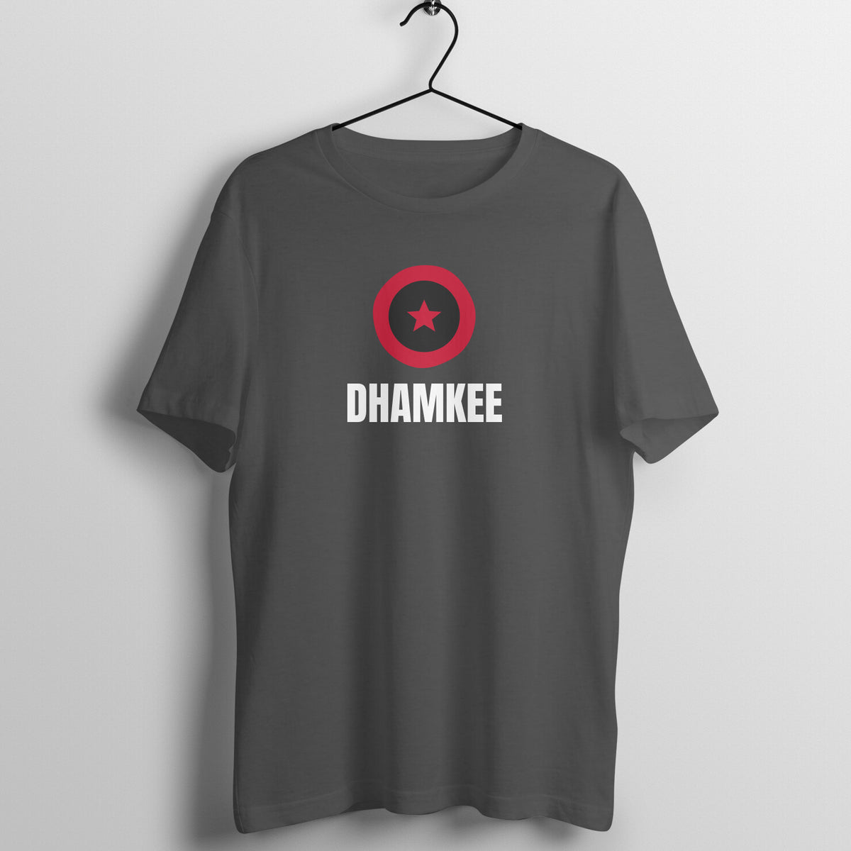 The Dhamkee Star Charcoal Grey gym t shirt front