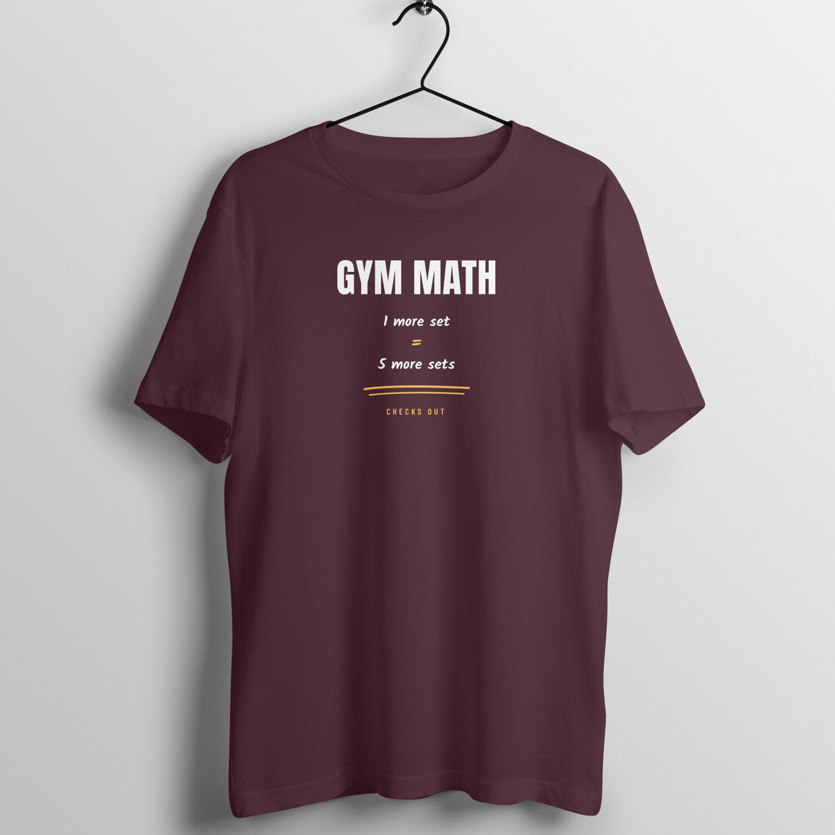 Gym Math Burgundy gym t shirt front