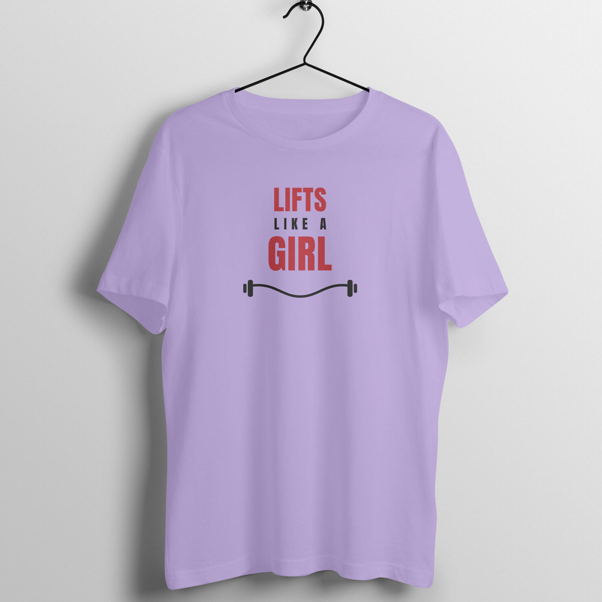 Lifts Like A Girl Iris Lavender gym t shirt front