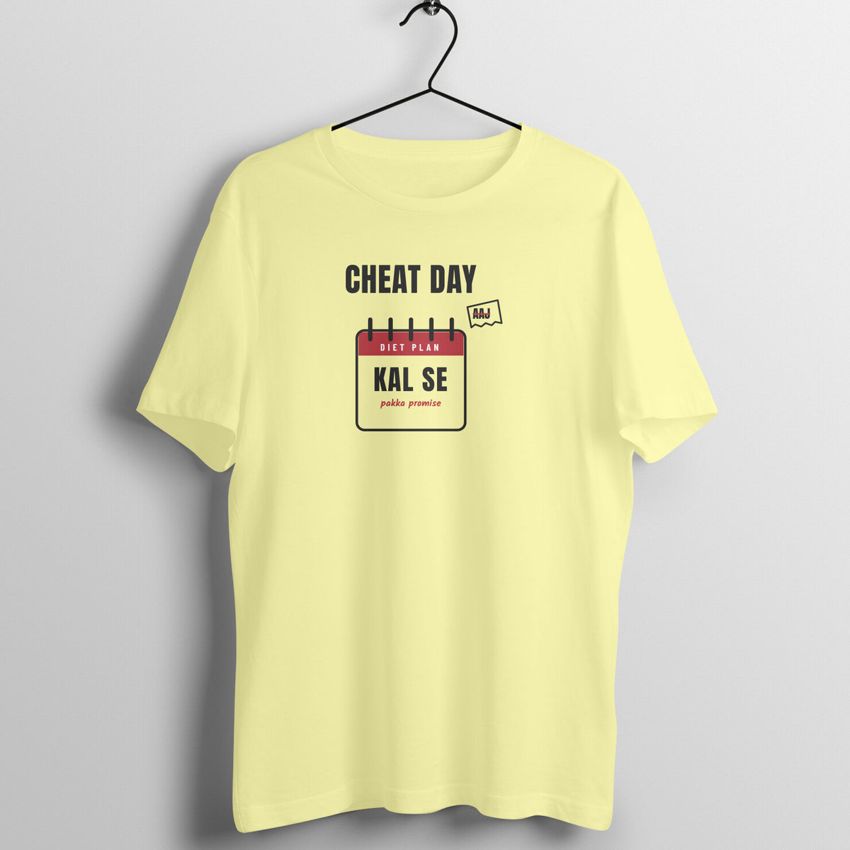 Cheat Day Kal Se Butter Yellow gym t shirt front