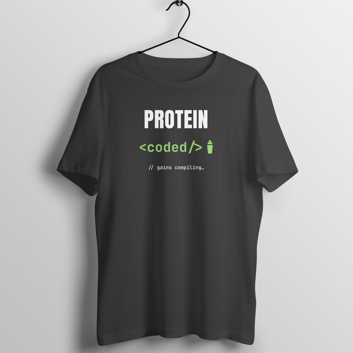 Protein Coded Black gym t shirt front