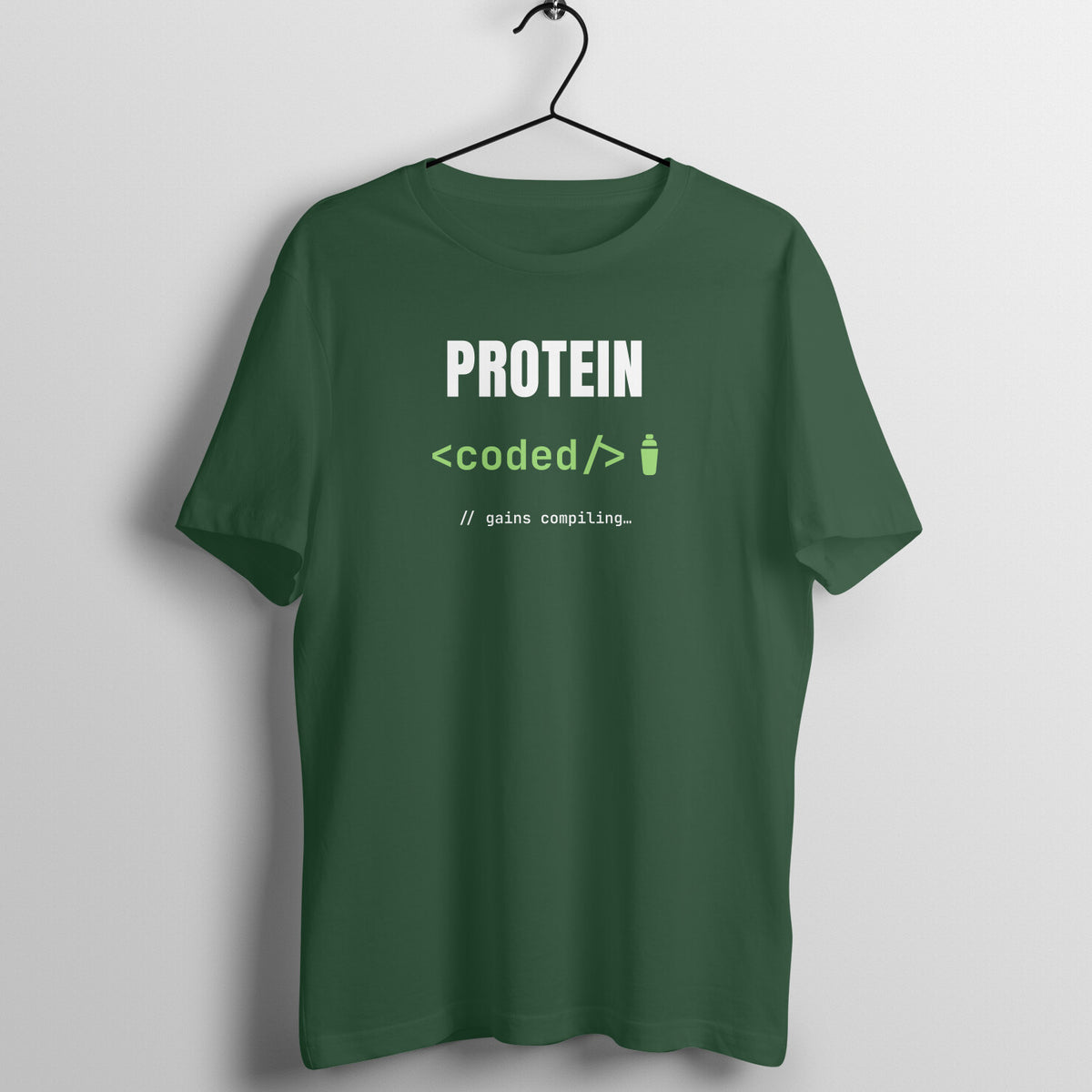 Protein Coded Olive Green gym t shirt front