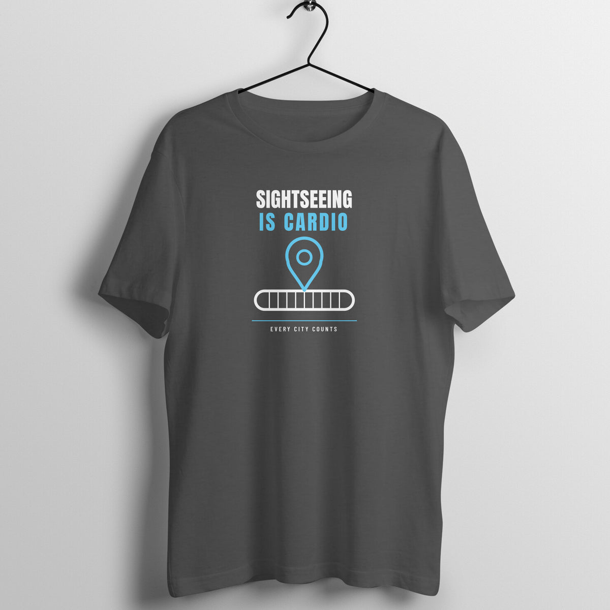 Sightseeing Is Cardio Charcoal Grey gym t shirt front