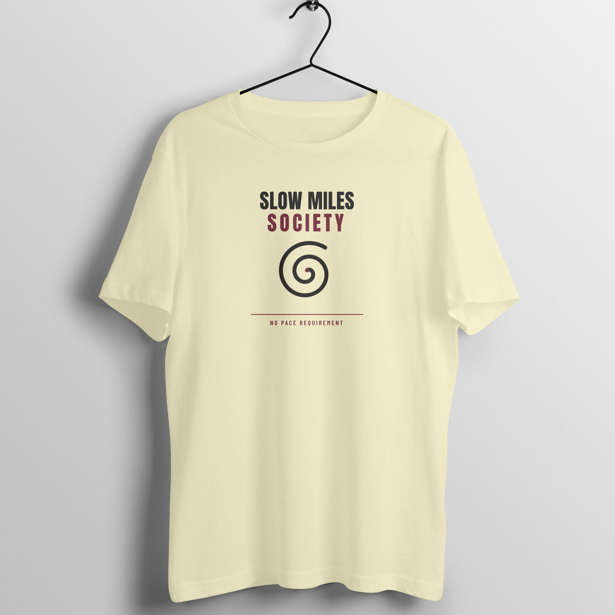 Slow Miles Society Almond gym t shirt front