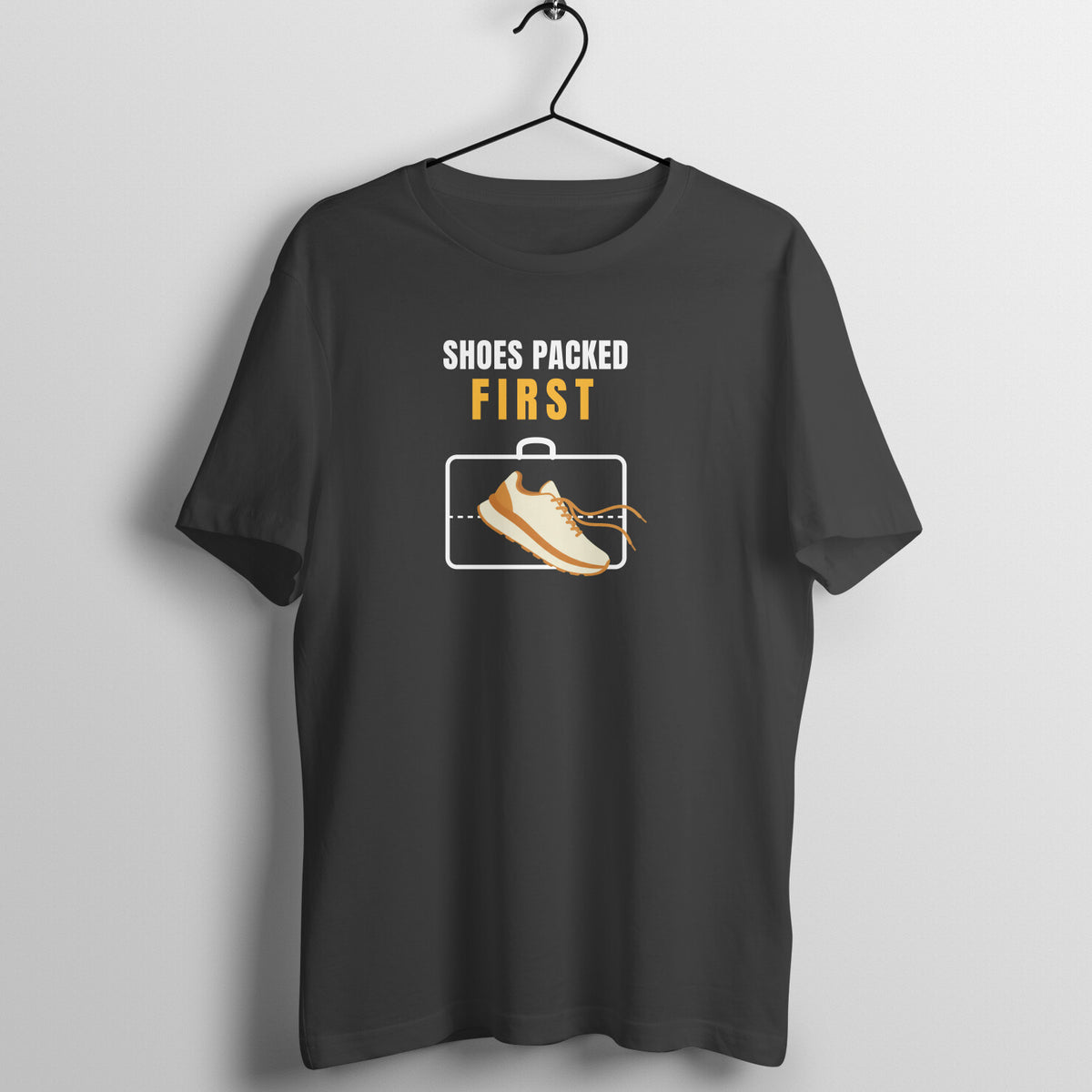 Shoes Packed First Black gym t shirt front
