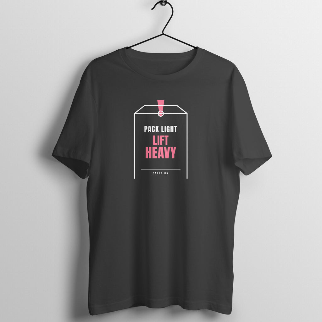 Pack Light Lift Heavy Black gym t shirt front