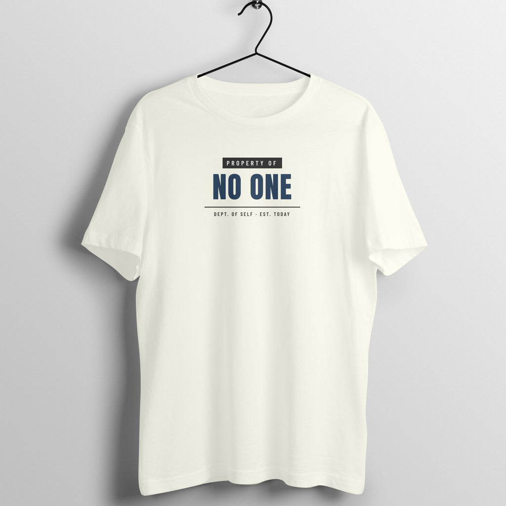 Property Of No One Ivory gym t shirt front