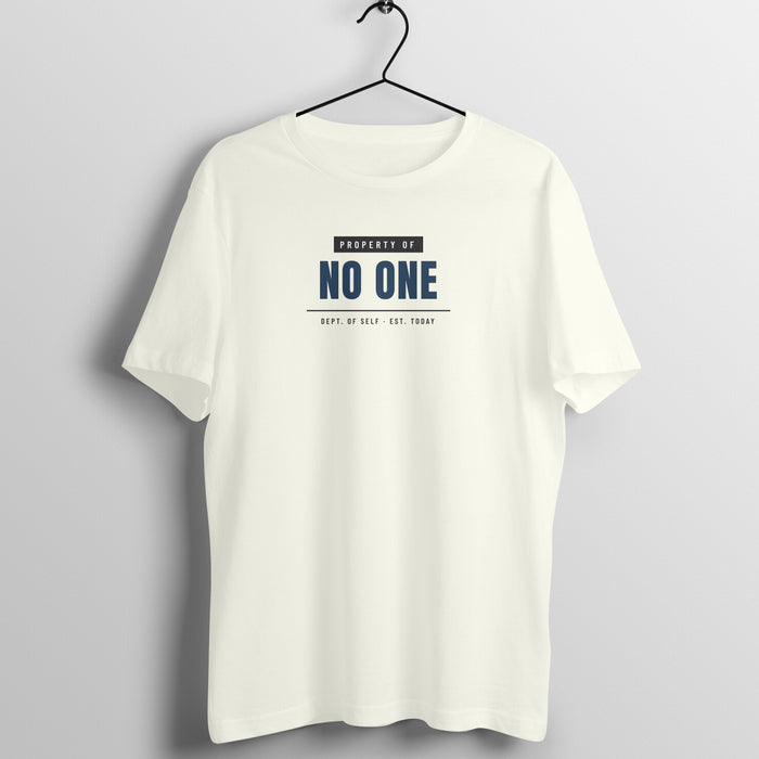 Property Of No One Ivory gym t shirt front