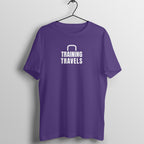 Training Travels Purple gym t shirt front