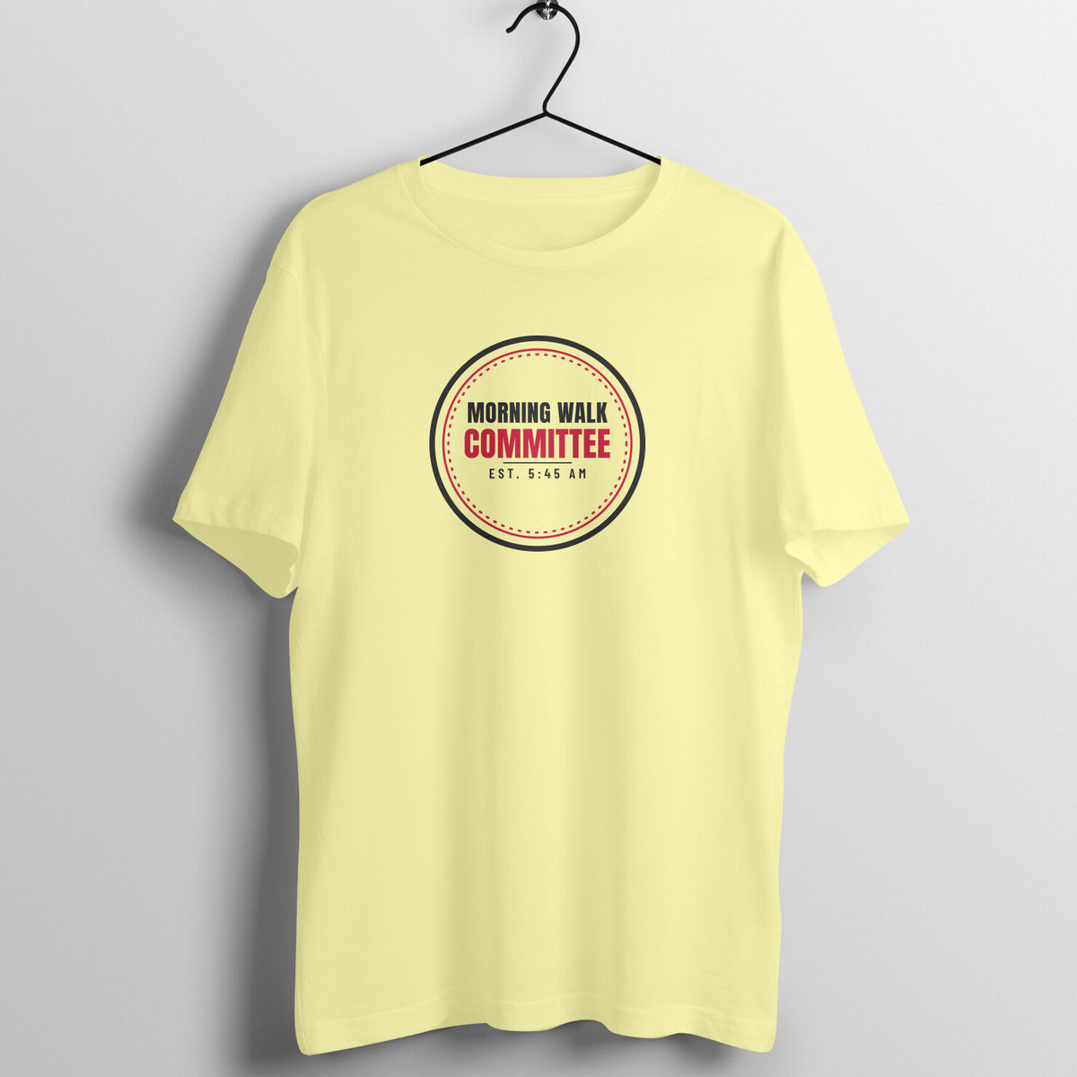 Morning Walk Committee Butter Yellow gym t shirt front