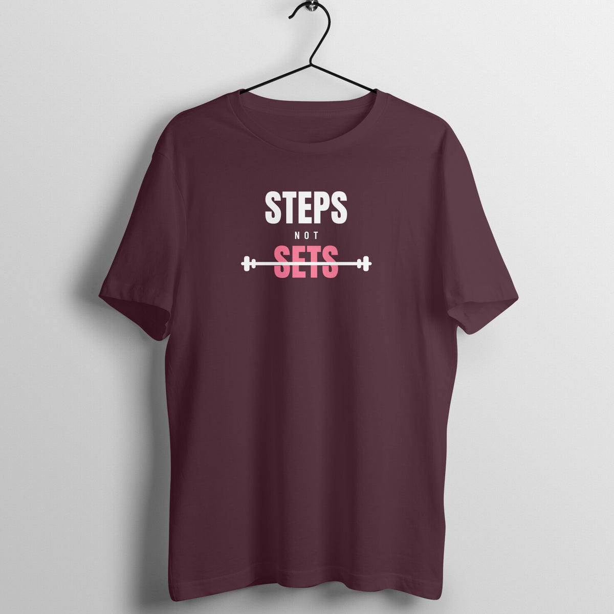 Steps Not Sets Burgundy gym t shirt front