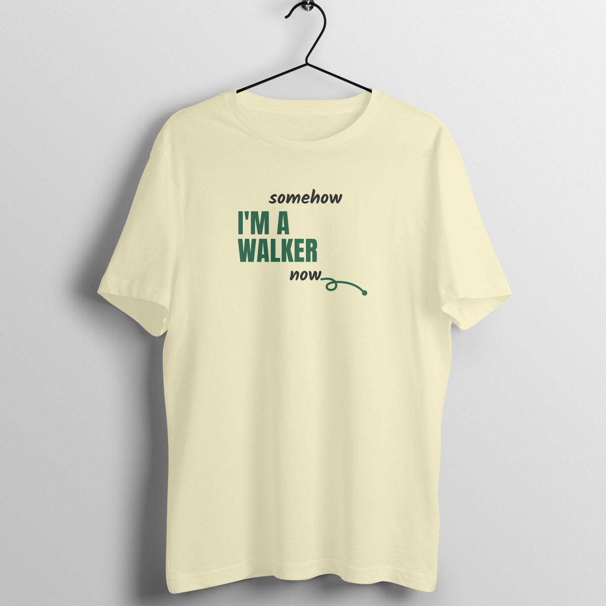 Somehow I'm A Walker Now Almond gym t shirt front