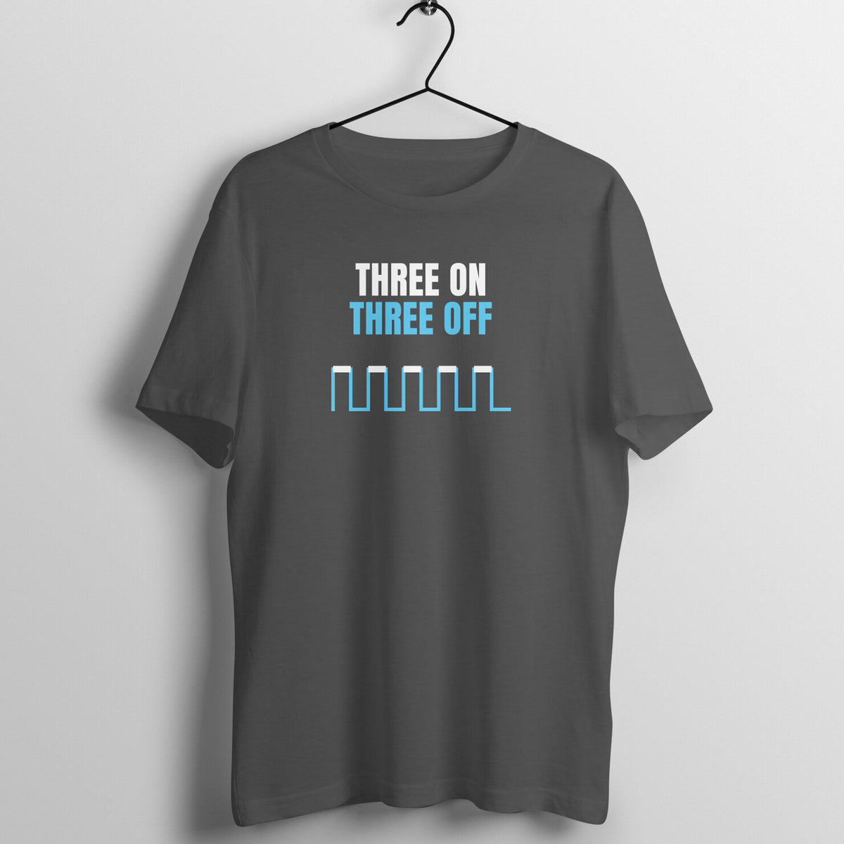 Three On Three Off Charcoal Grey gym t shirt front