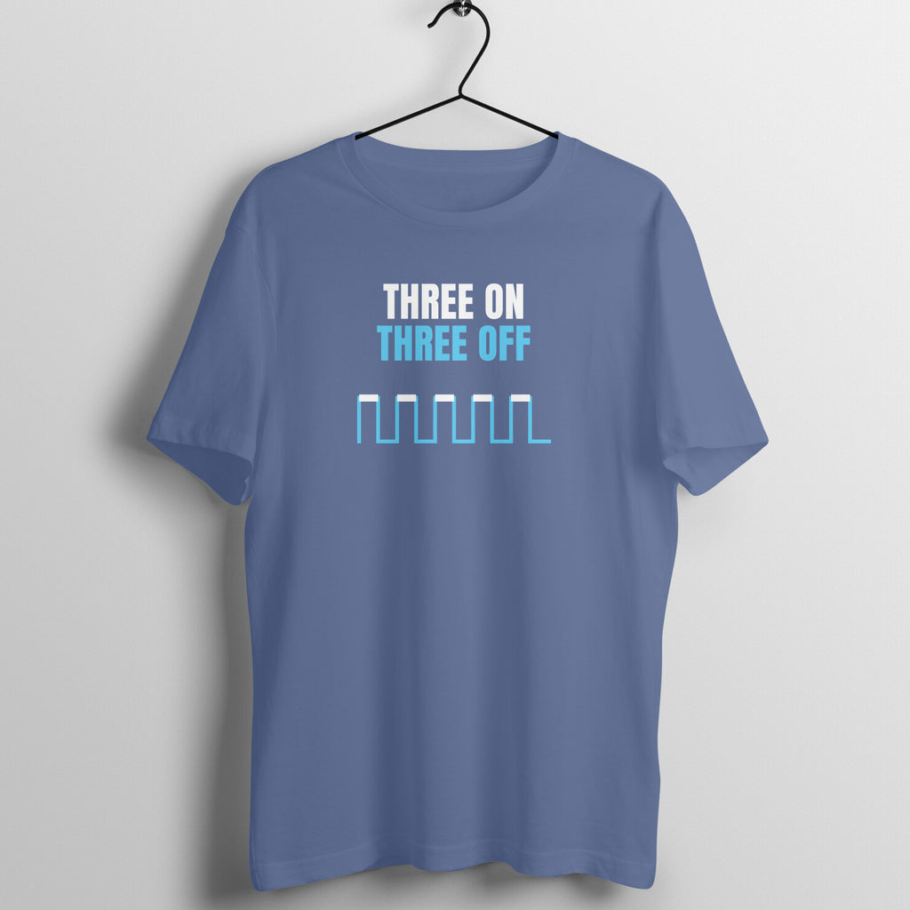 Three On Three Off Smoke Blue gym t shirt front